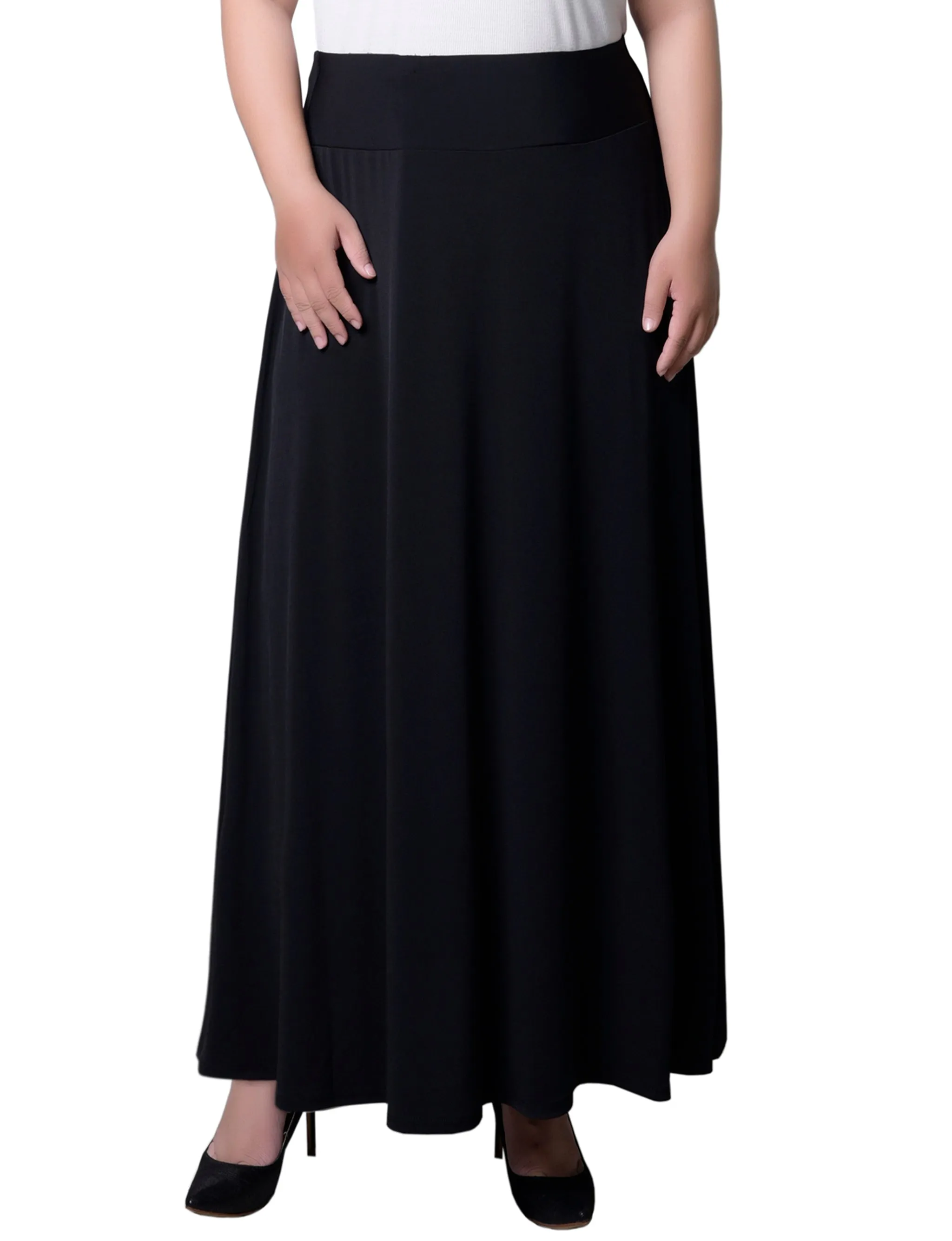 Black Wide Yoked Maxi Skirt - Plus sold by Dress Barn