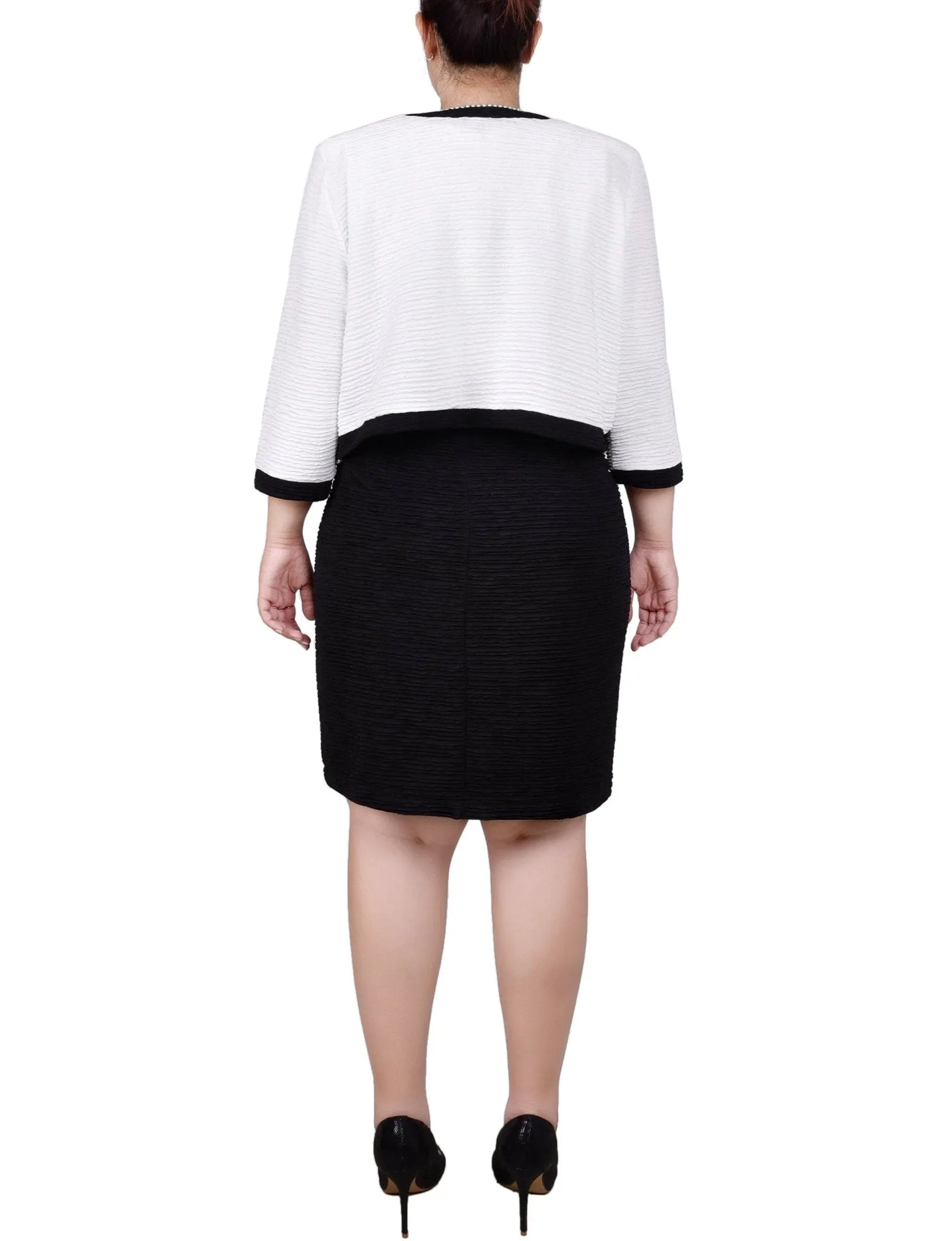 Black White 3/4 Sleeve Textured Knit 2 Piece Dress Set - Plus sold by Dress Barn product image thumbnail 3
