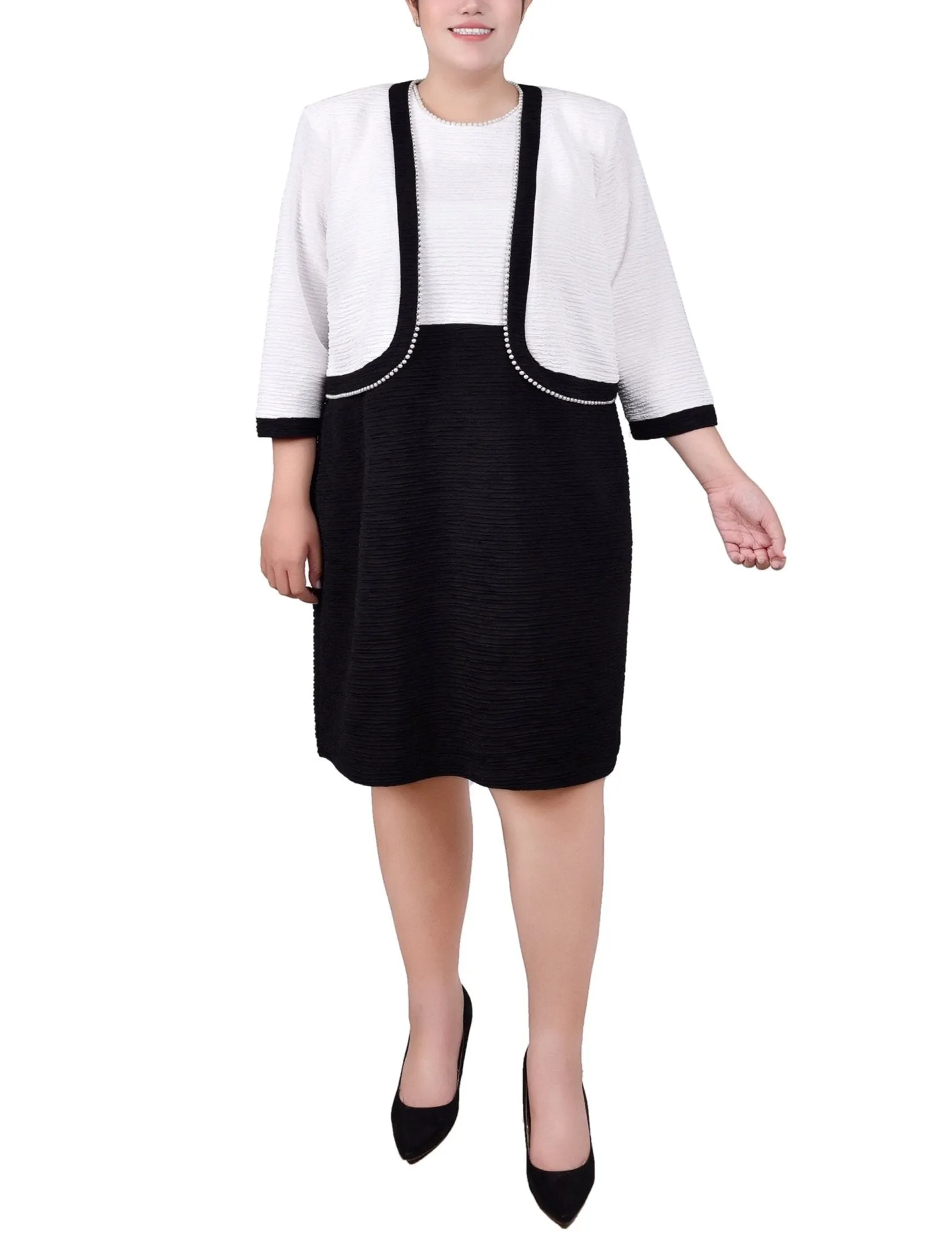 Black White 3/4 Sleeve Textured Knit 2 Piece Dress Set - Plus sold by Dress Barn