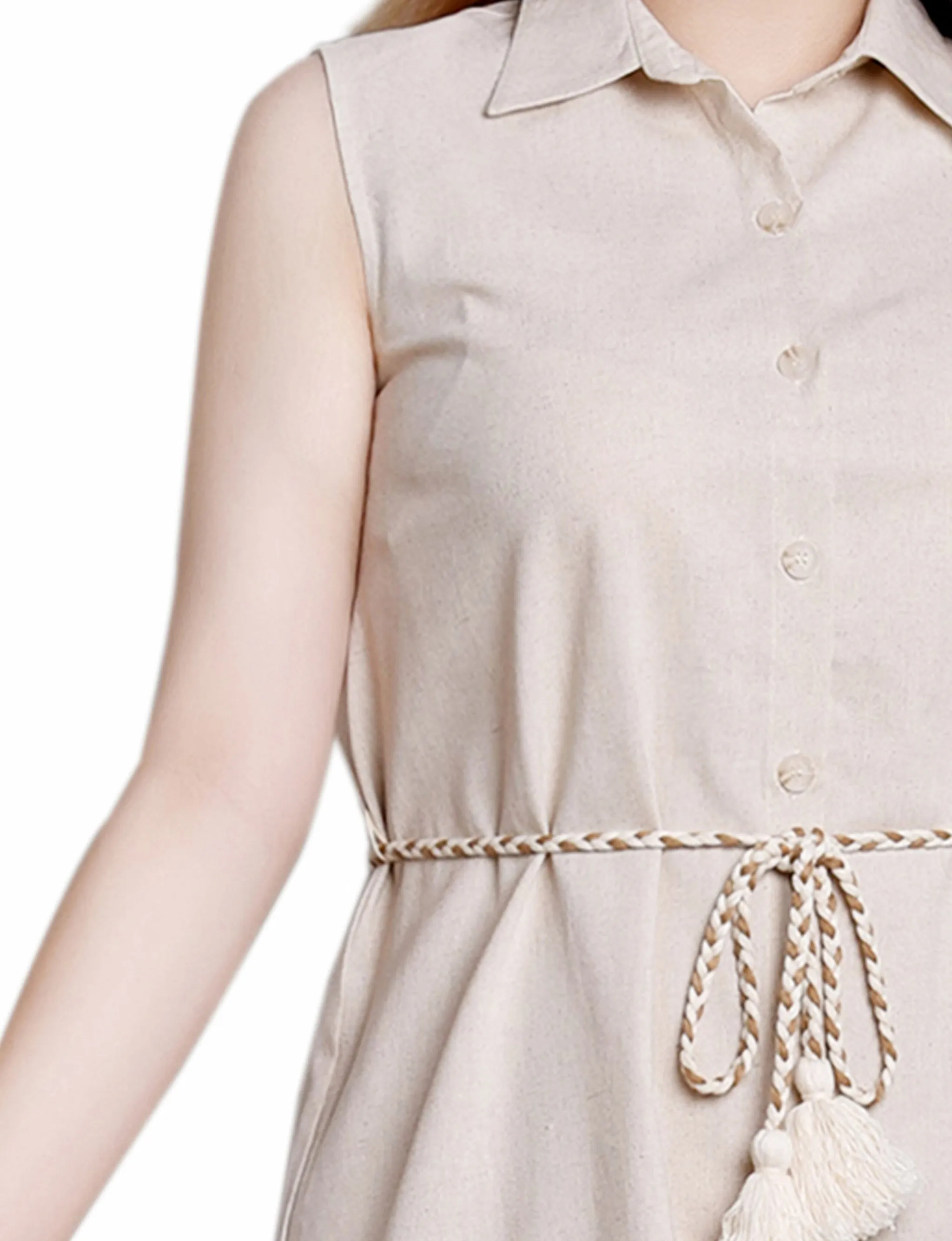 Beige Sleeveless Belted Fringed Dress - Petite sold by Dress Barn product image thumbnail 4