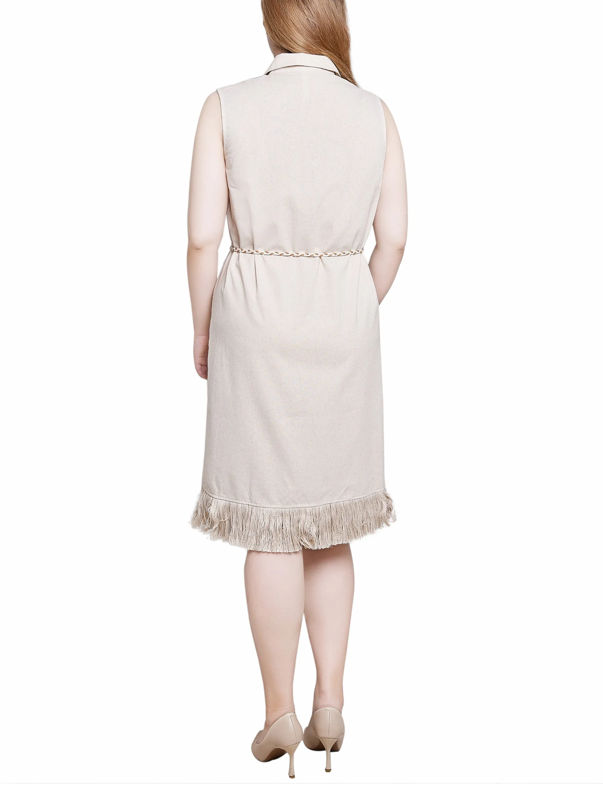 Beige Sleeveless Belted Fringed Dress - Petite sold by Dress Barn product image thumbnail 3