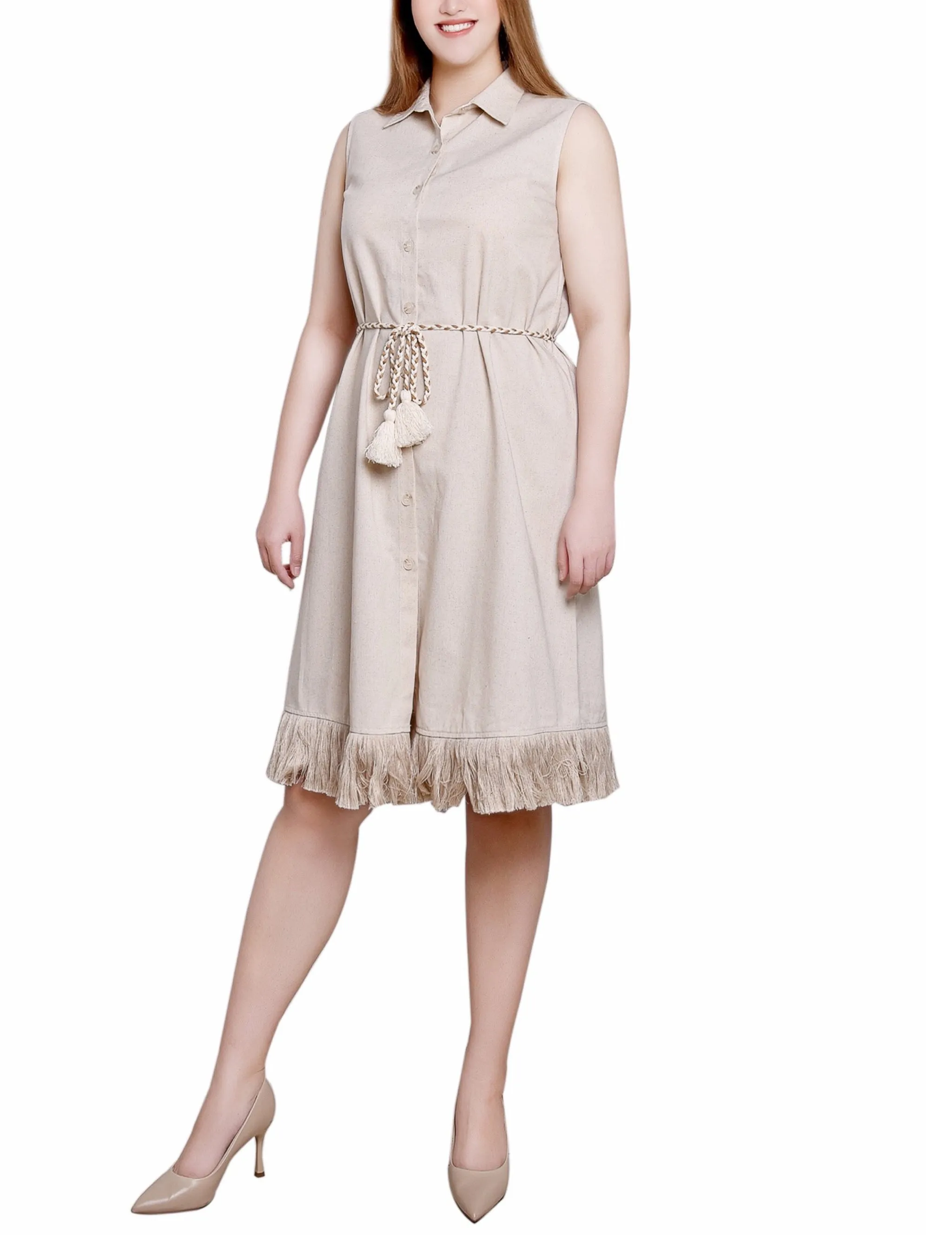 Beige Sleeveless Belted Fringed Dress - Petite sold by Dress Barn product image thumbnail 2