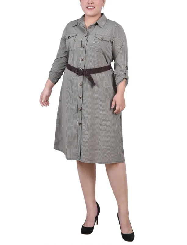 Black 3/4 Roll Tab Sleeve Shirtdress - Plus Size sold by Dress Barn