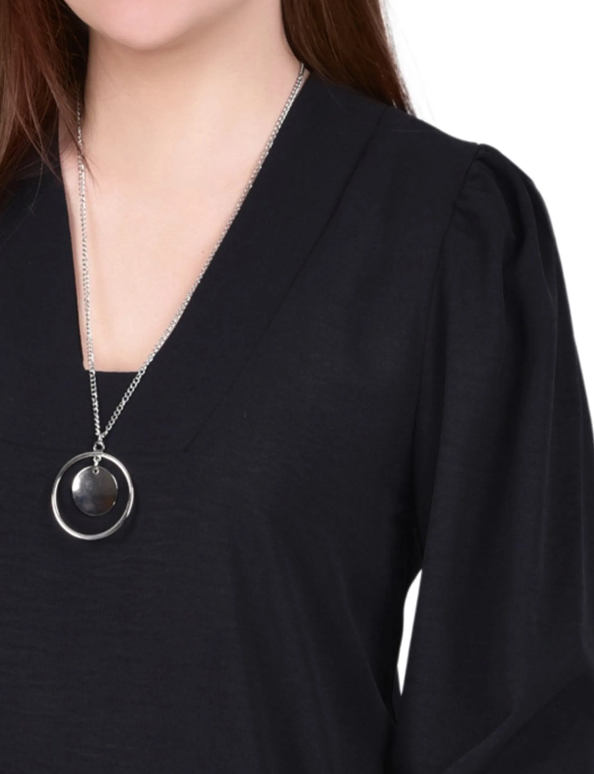 Black 3/4 Sleeve Blouse With Necklace - Petite sold by Dress Barn product image thumbnail 3