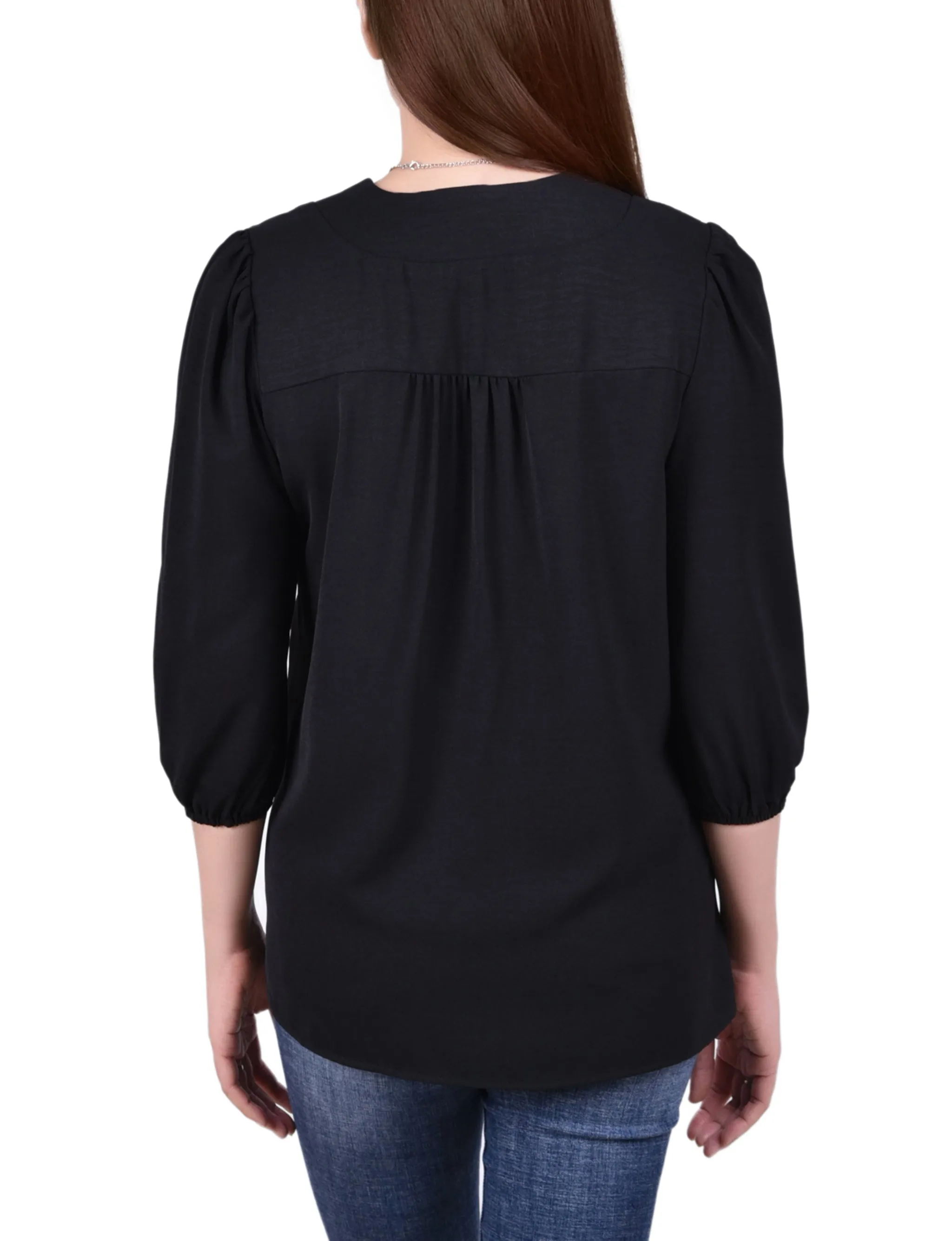 Black 3/4 Sleeve Blouse With Necklace - Petite sold by Dress Barn product image thumbnail 4