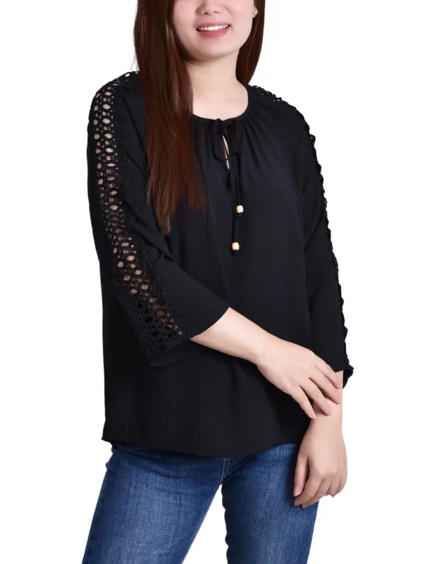 Black 3/4 Sleeve Peasant Blouse - Petite sold by Dress Barn