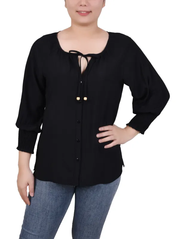 Black 3/4 Sleeve Button Front Blouse sold by Dress Barn