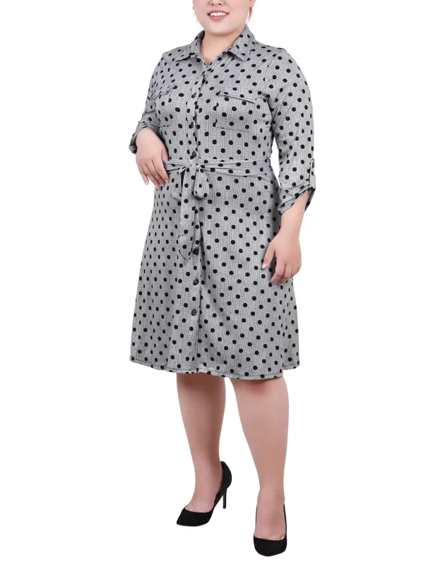 Black 3/4 Slv Roll Tab Shirtdress - Plus Size sold by Dress Barn