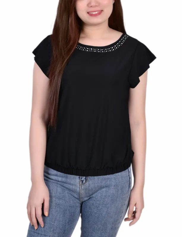 Black Flutter Sleeve Top sold by Dress Barn