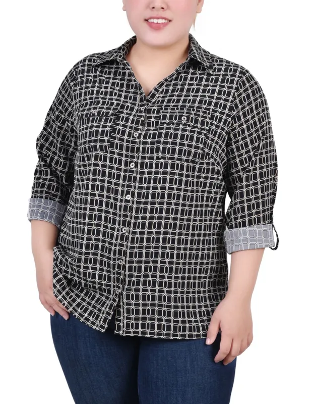 Black Gold Harlie 3/4 Roll Tab Blouse With Pockets - Plus Size sold by Dress Barn