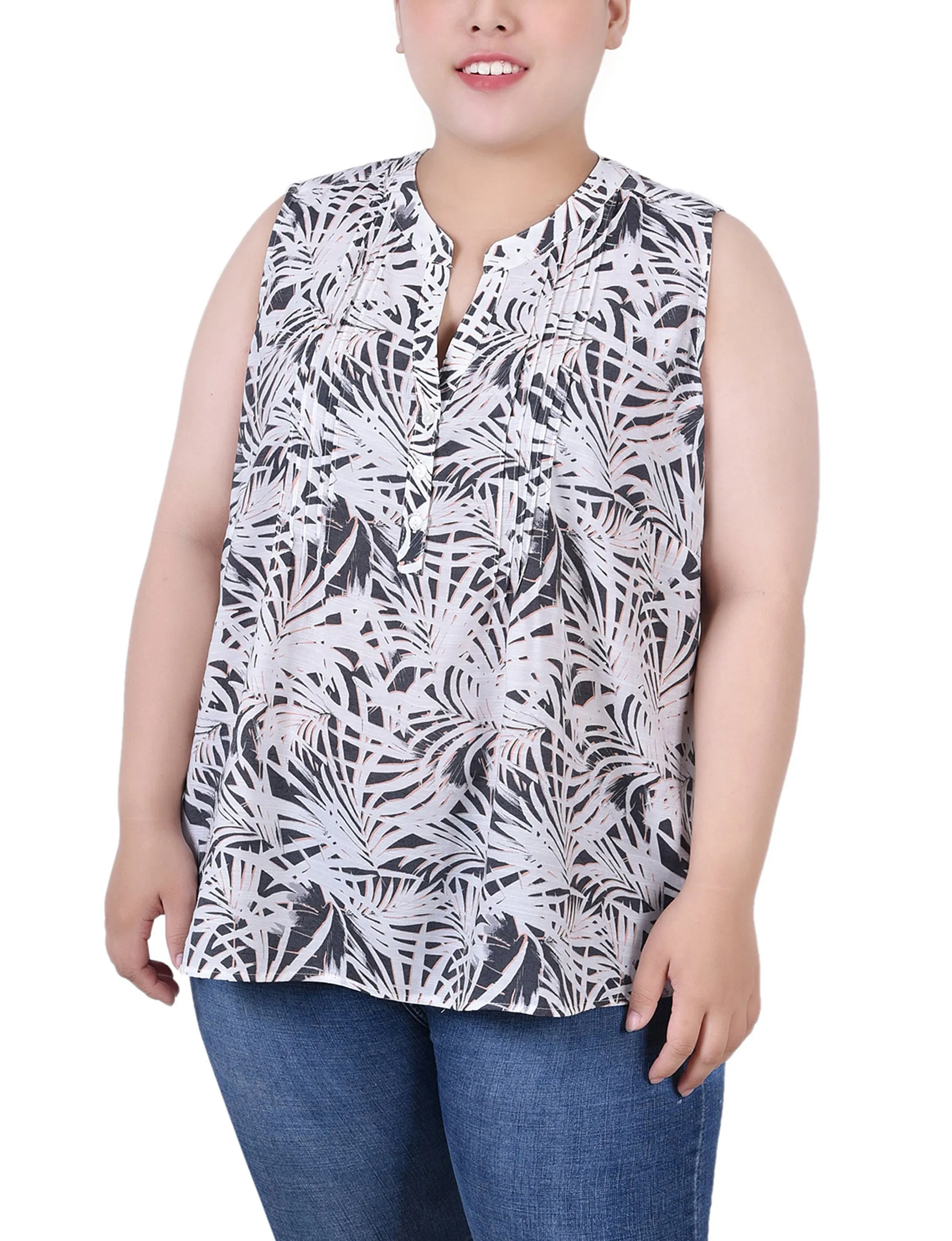 Black Palmdive Sleeveless Pintucked Blouse - Plus Size sold by Dress Barn