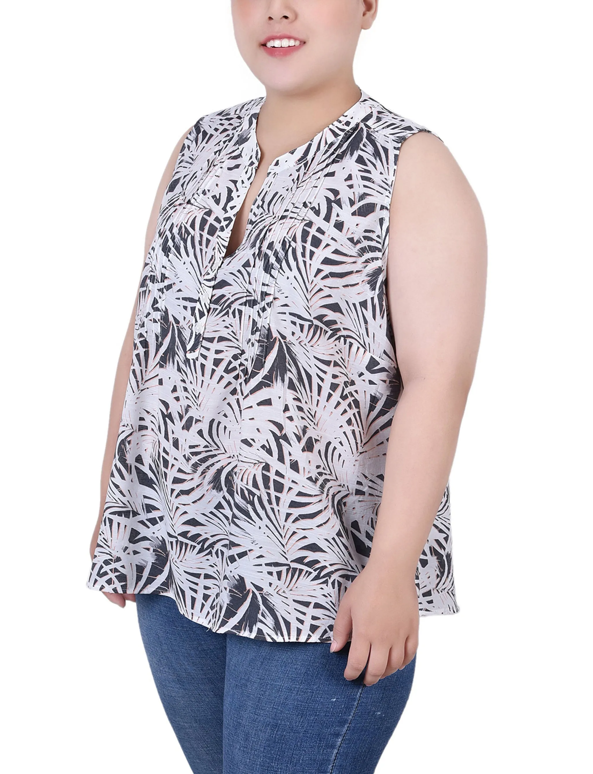 Black Palmdive Sleeveless Pintucked Blouse - Plus Size sold by Dress Barn product image thumbnail 2