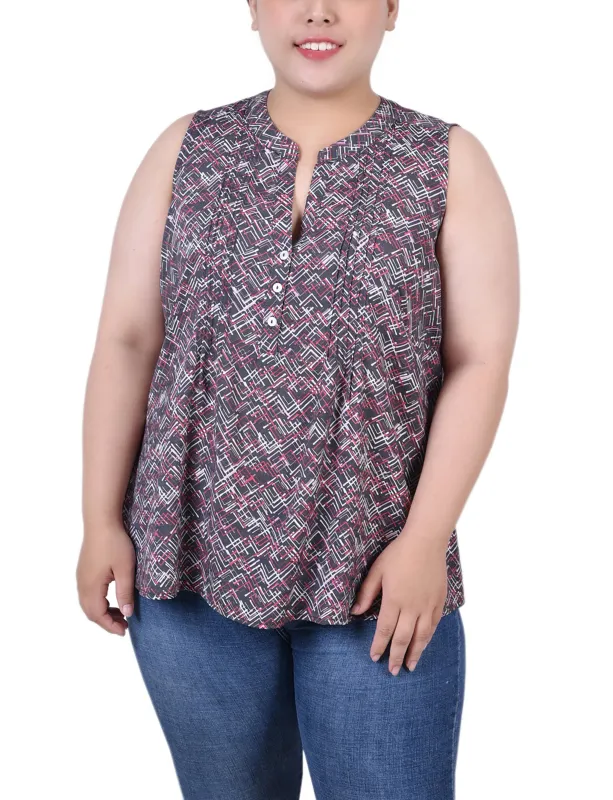 Black Red Chervon Sleeveless Pintucked Blouse - Plus Size sold by Dress Barn