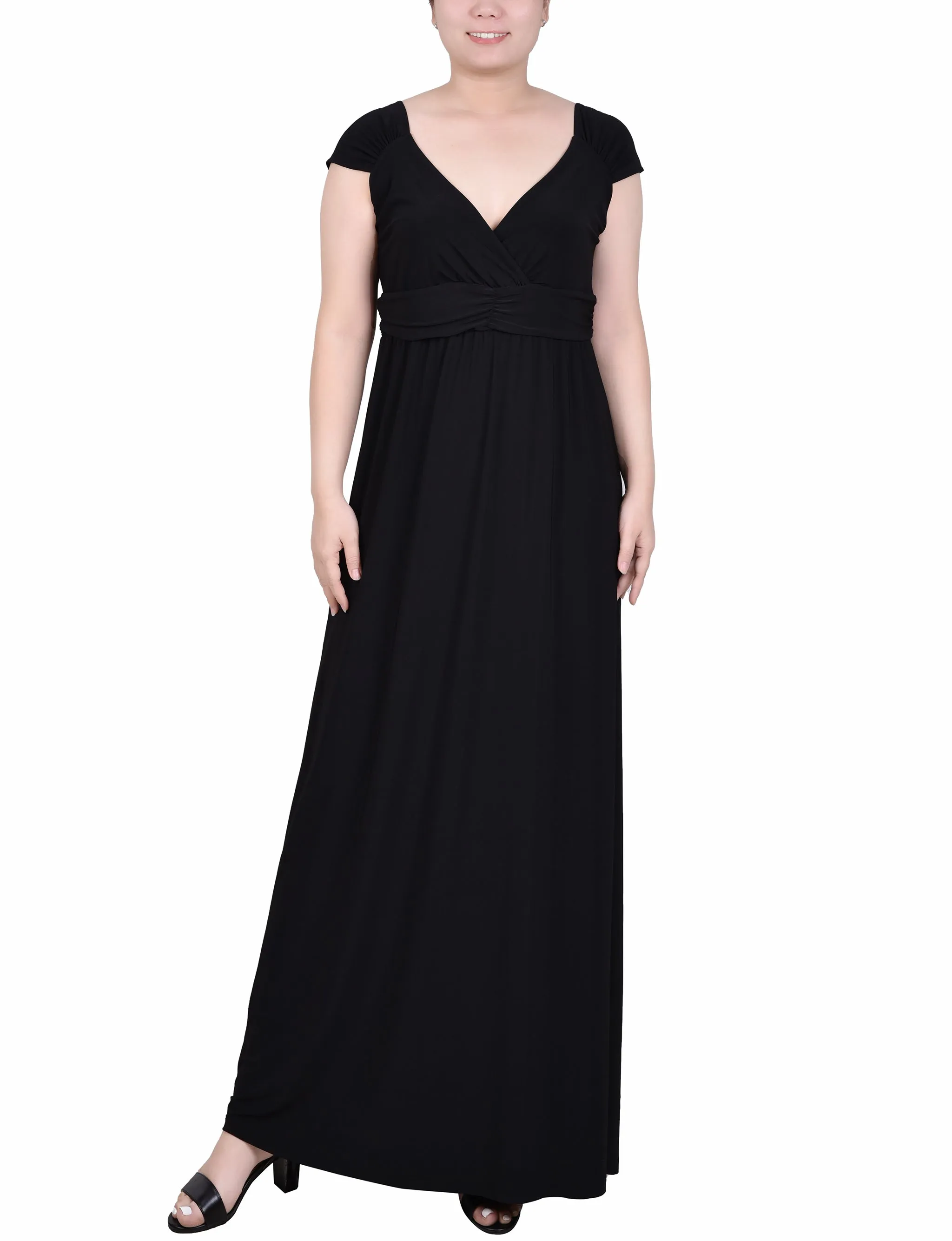 Black Ruched Empire-Waist Maxi Dress sold by Dress Barn