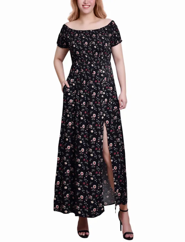 Black Smocked Bodice Maxi Dress - Petite sold by Dress Barn