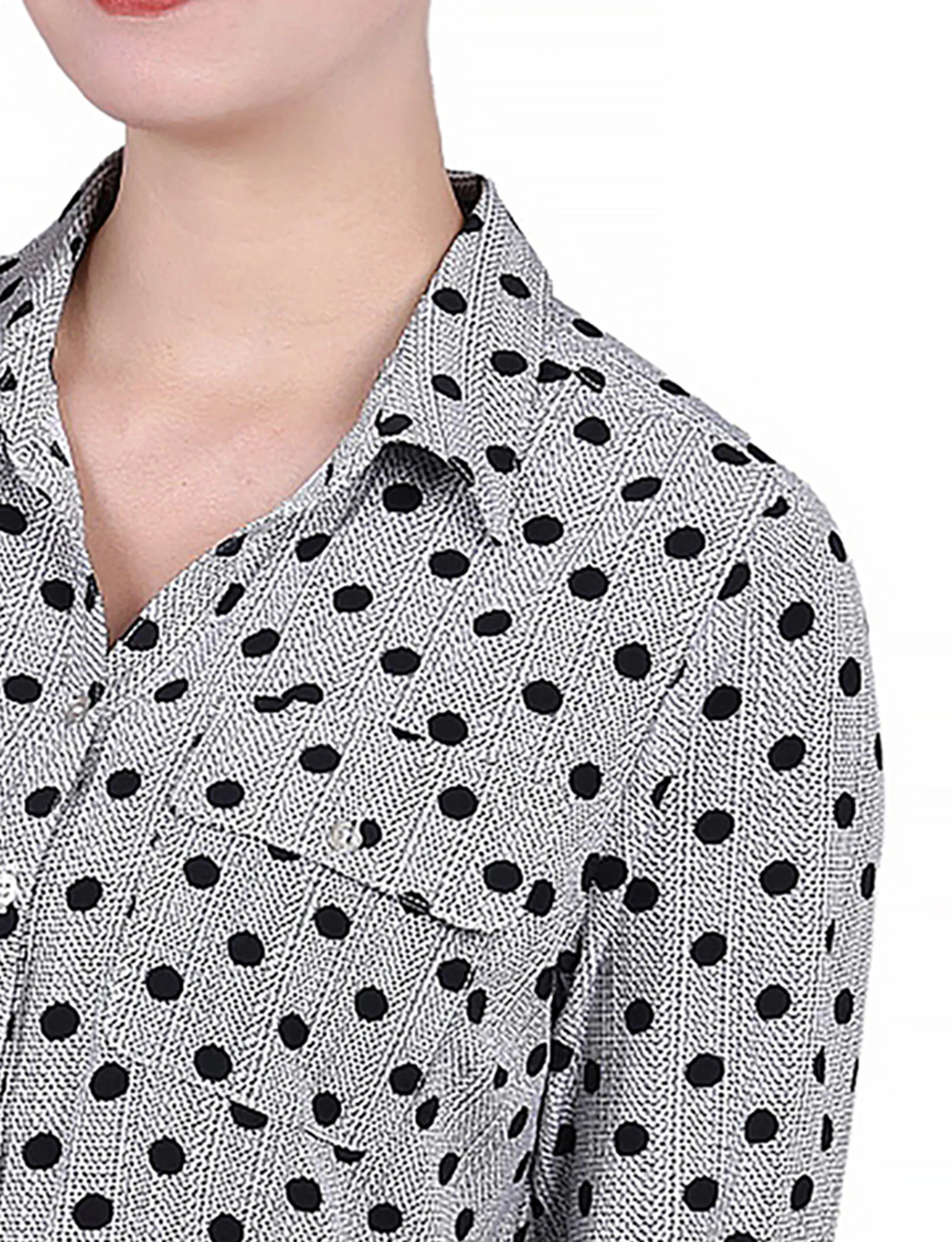 Black White Abstract Dot 3/4 Roll Tab Blouse With Pockets - Petite sold by Dress Barn product image thumbnail 3