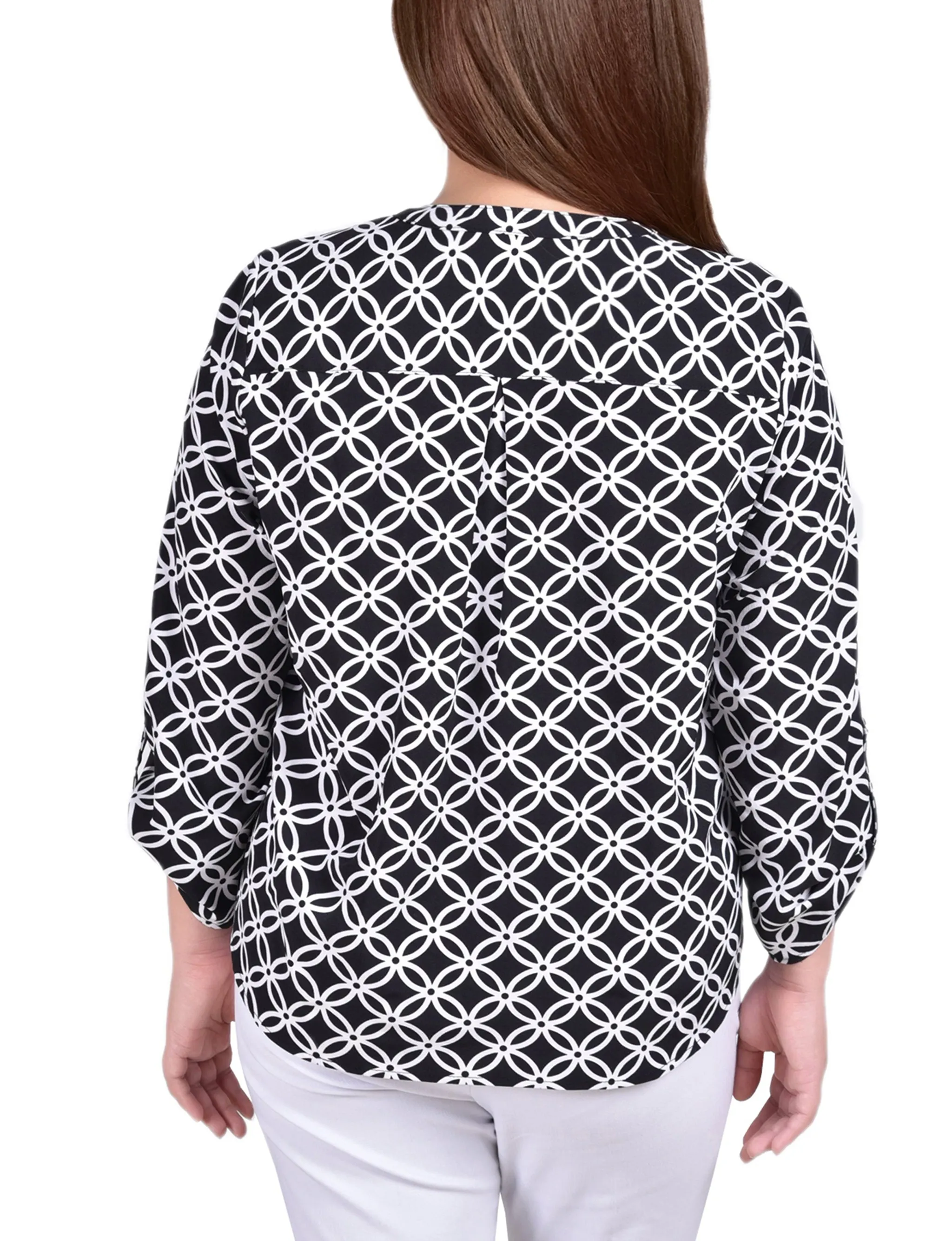 Black White Iconic 3/4 Roll Tab Sleeve Mandarin Collar Blouse - Plus Size sold by Dress Barn product image thumbnail 4