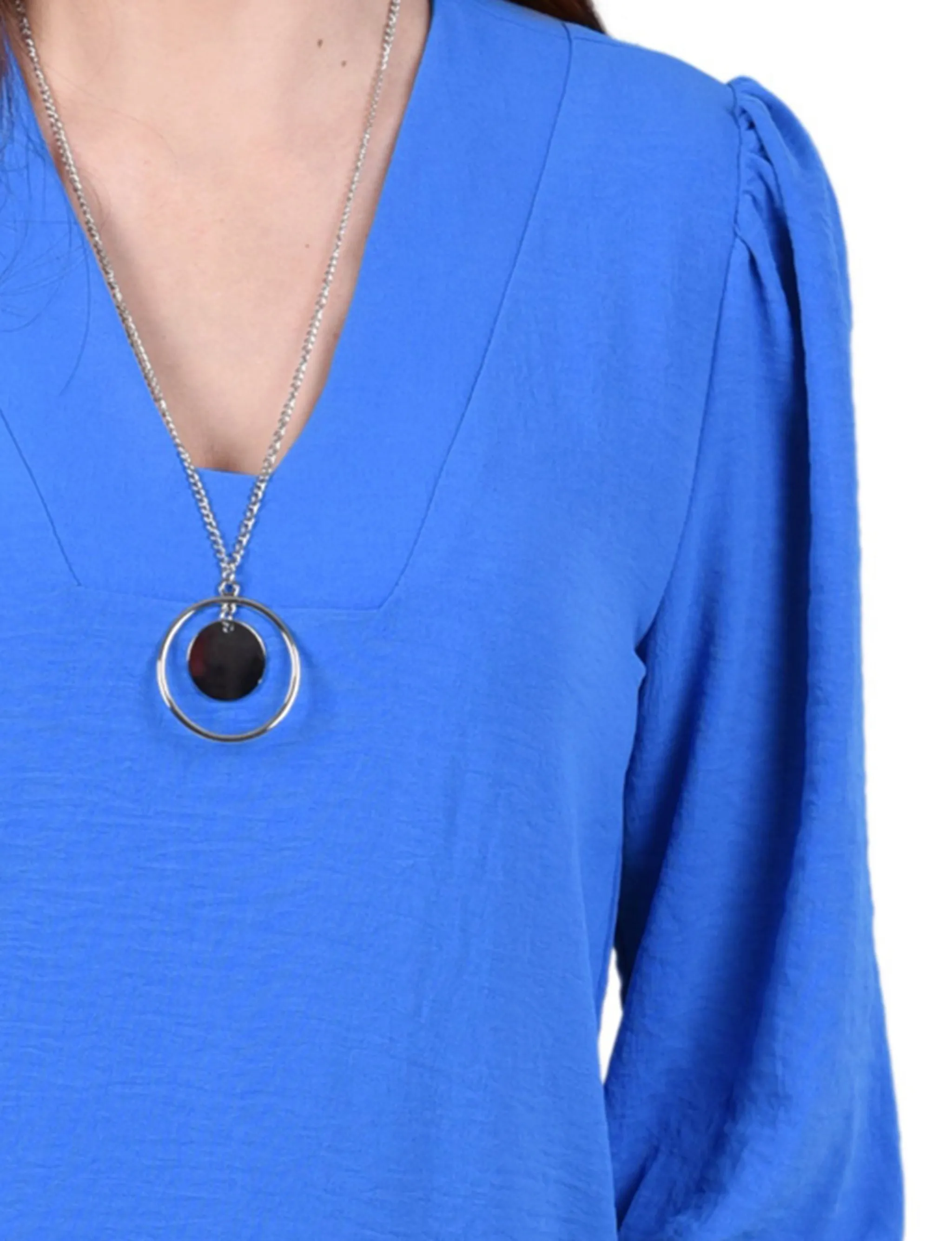 Blue 3/4 Sleeve Blouse With Necklace - Petite sold by Dress Barn product image thumbnail 3
