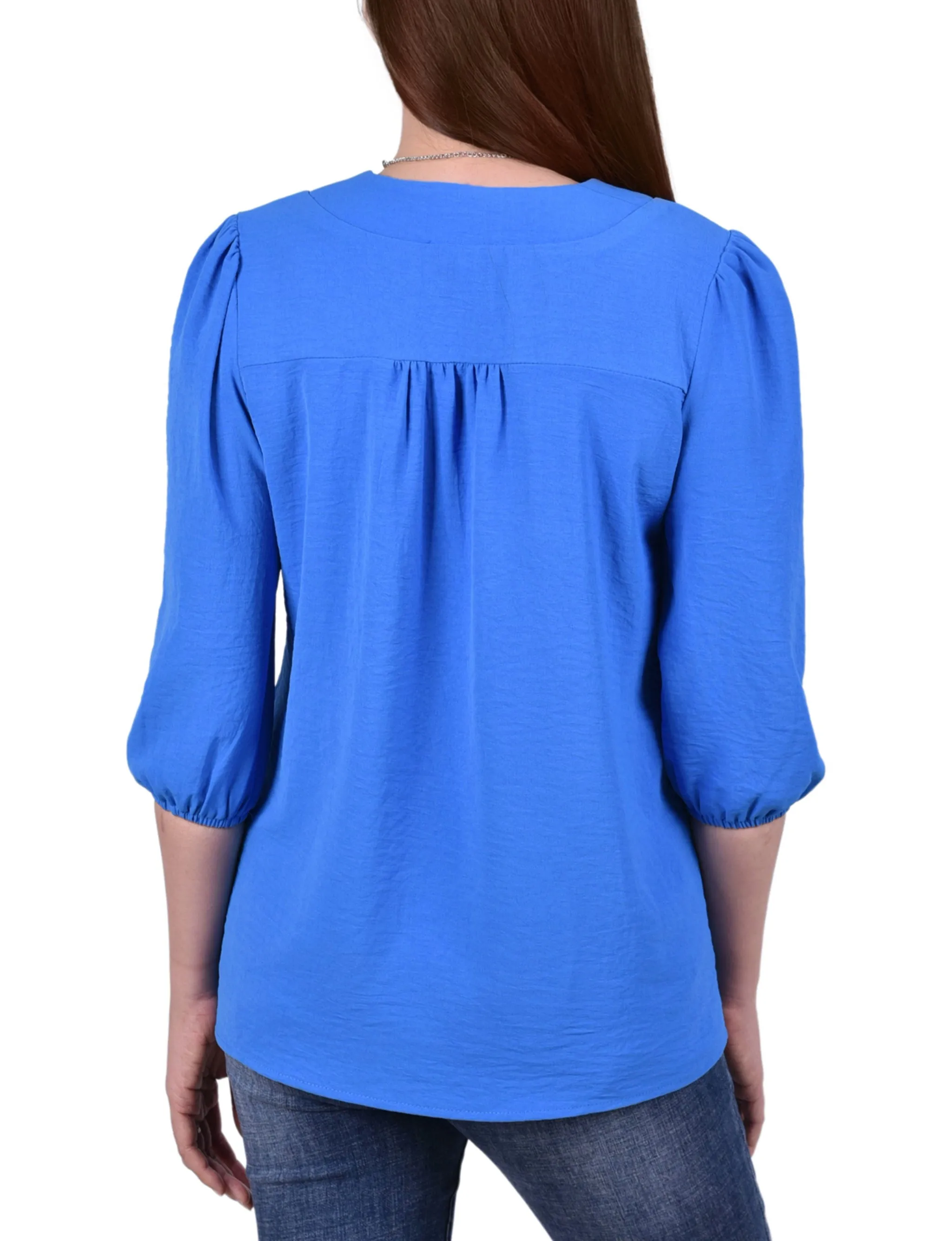 Blue 3/4 Sleeve Blouse With Necklace - Petite sold by Dress Barn product image thumbnail 4