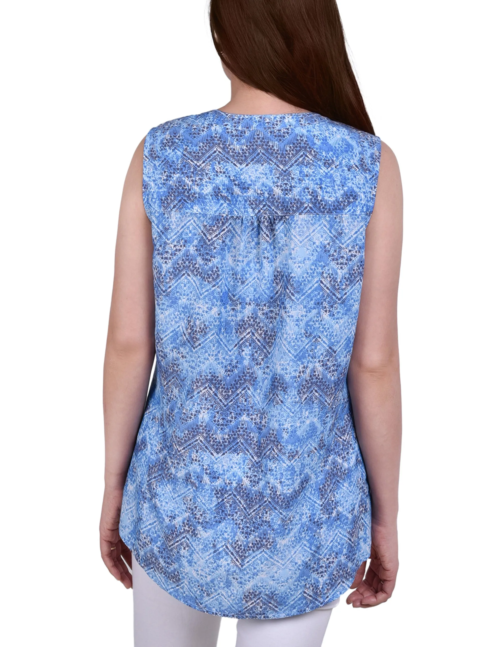 Blue Chevron Sleeveless Pintucked Blouse sold by Dress Barn product image thumbnail 4