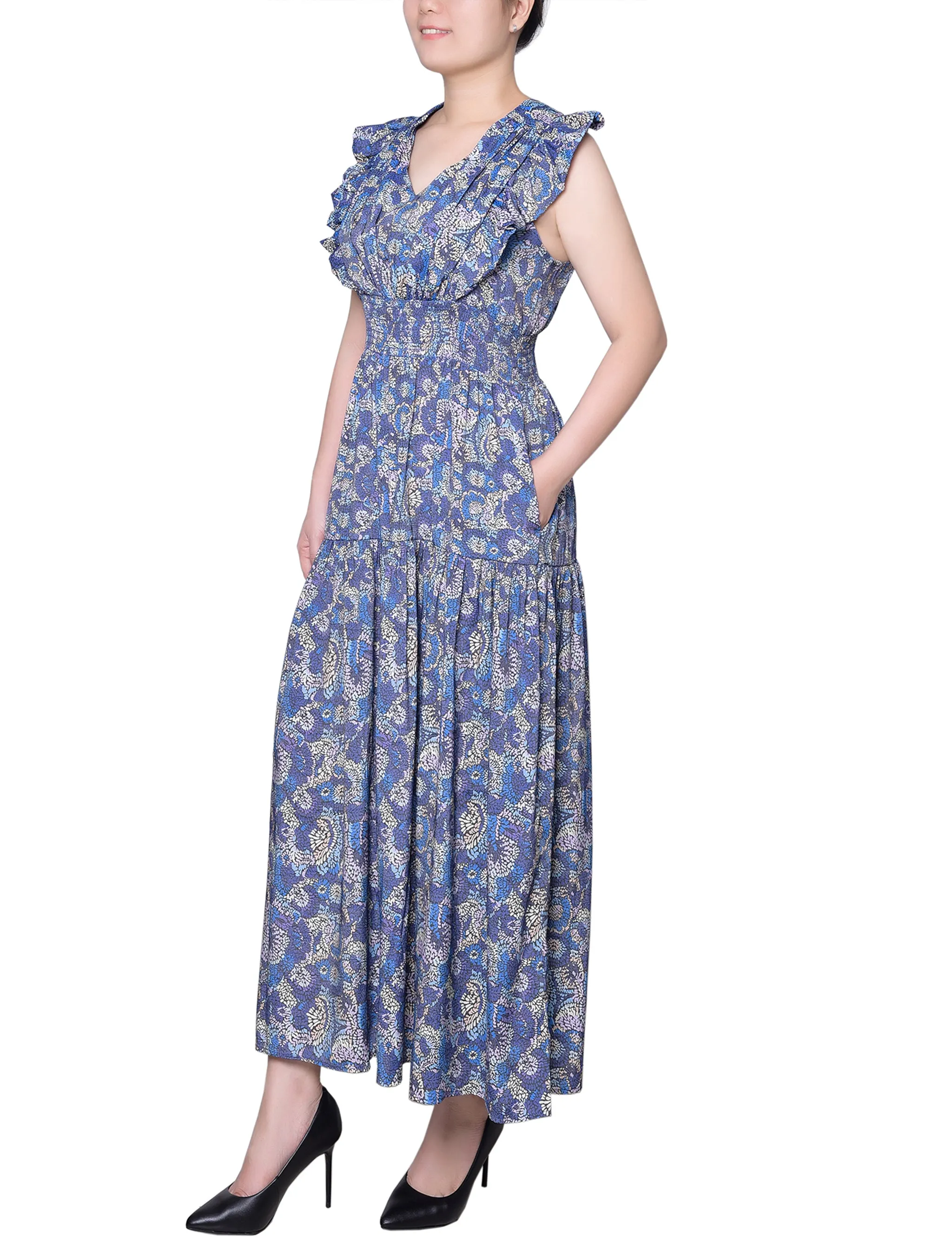 Blue Flutter Sleeve Midi Dress - Petite sold by Dress Barn product image thumbnail 2