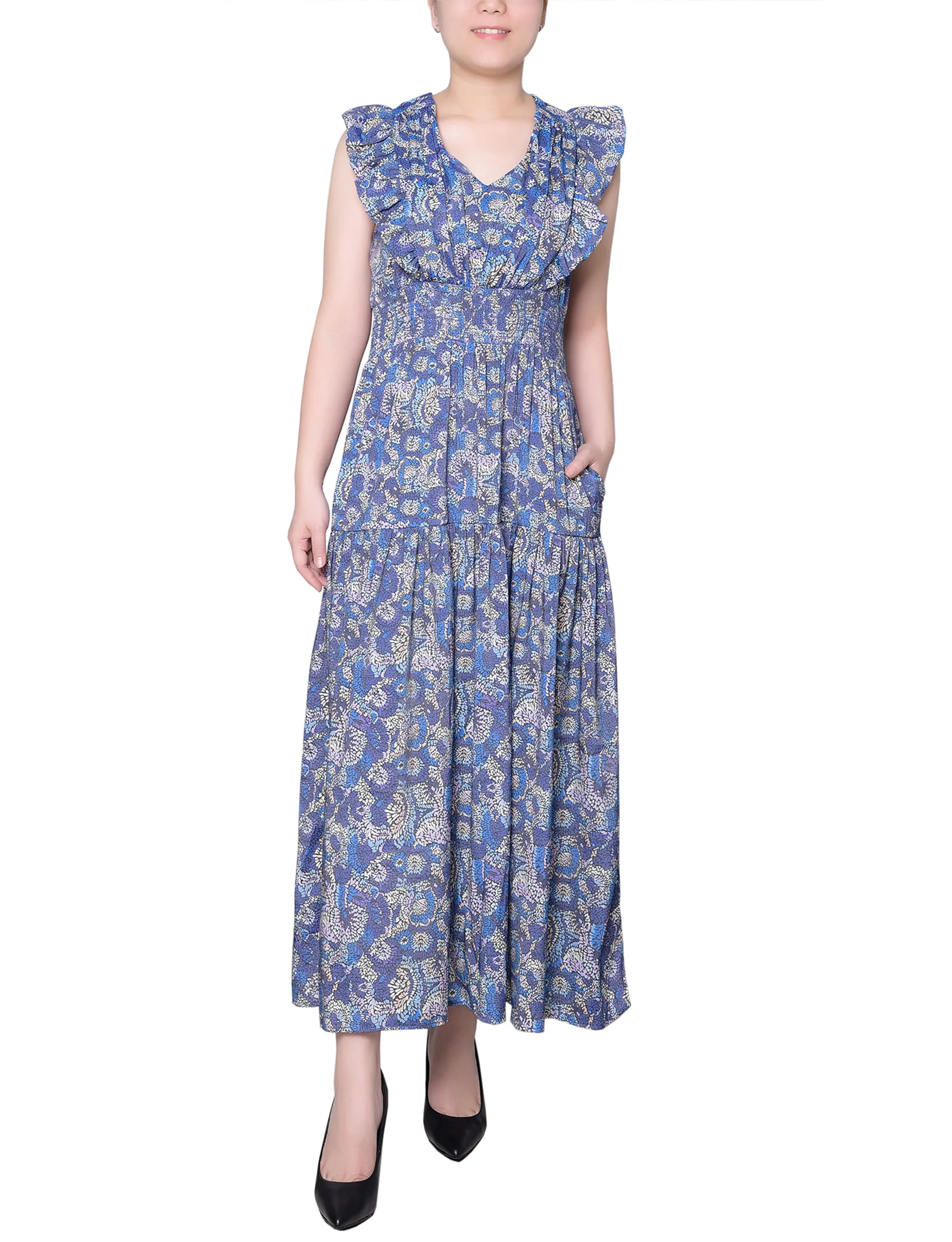 Blue Flutter Sleeve Midi Dress - Petite sold by Dress Barn