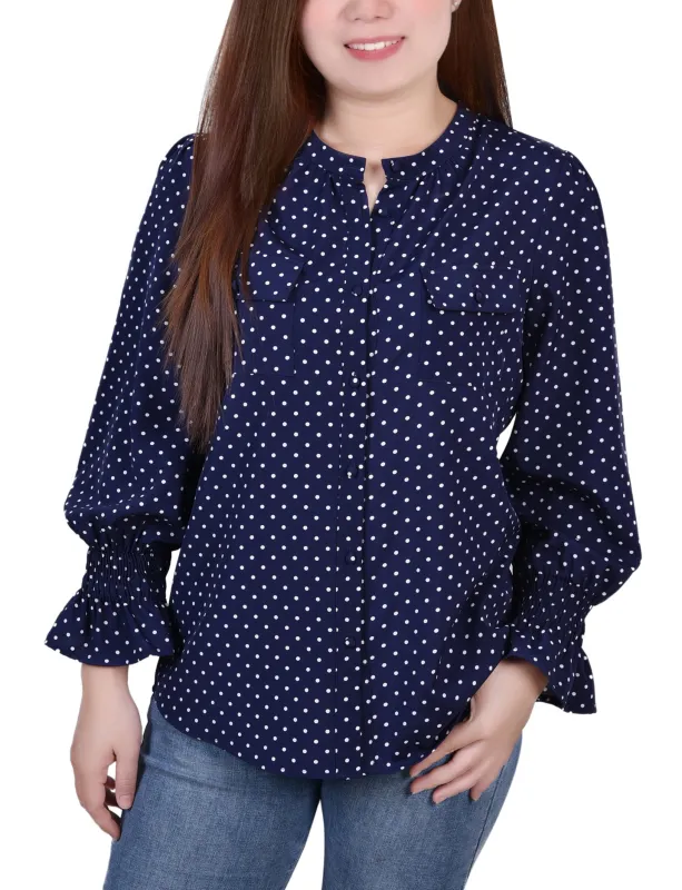 Blue Long Sleeve Button Front Blouse - Petite sold by Dress Barn