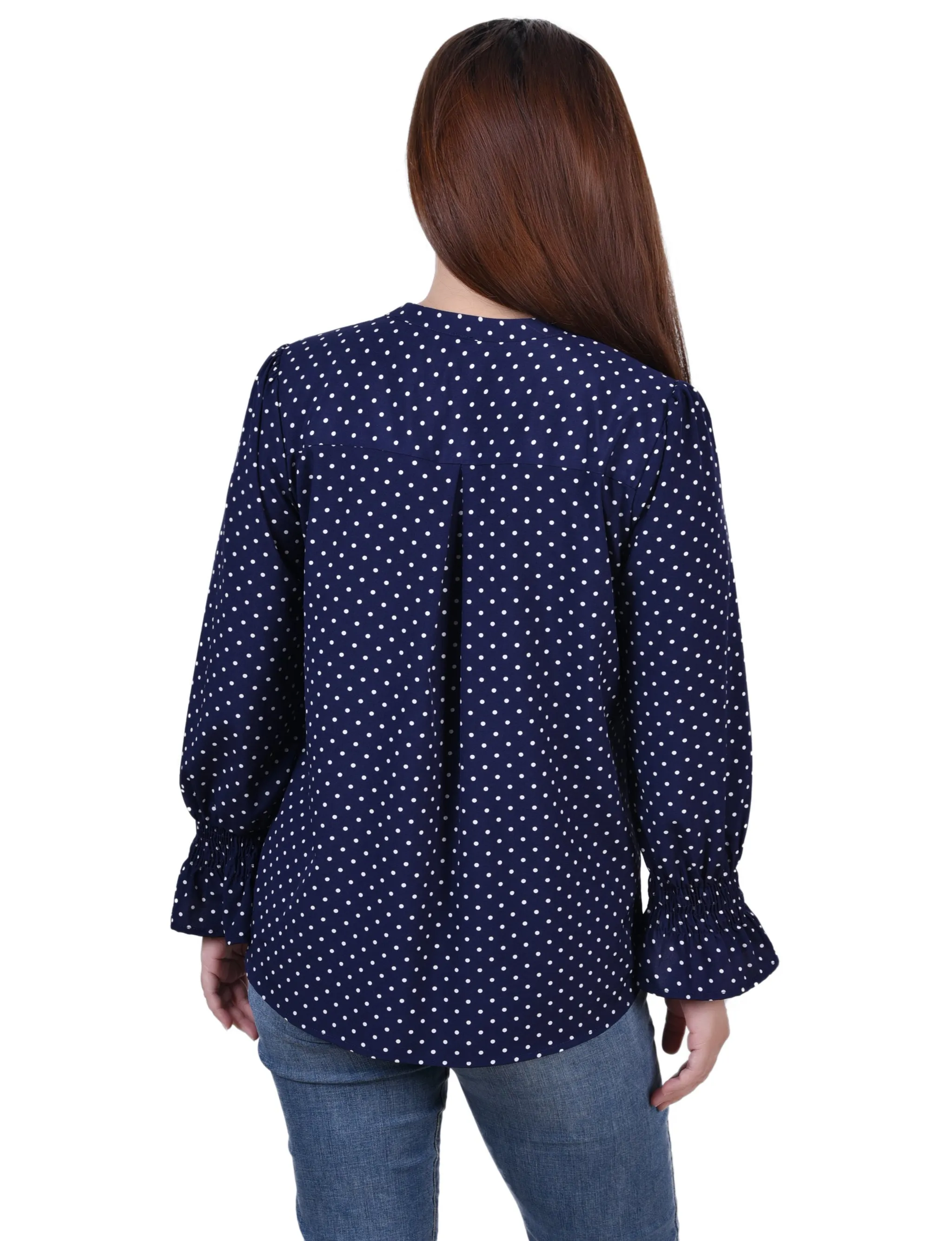 Blue Long Sleeve Button Front Blouse - Petite sold by Dress Barn product image thumbnail 4