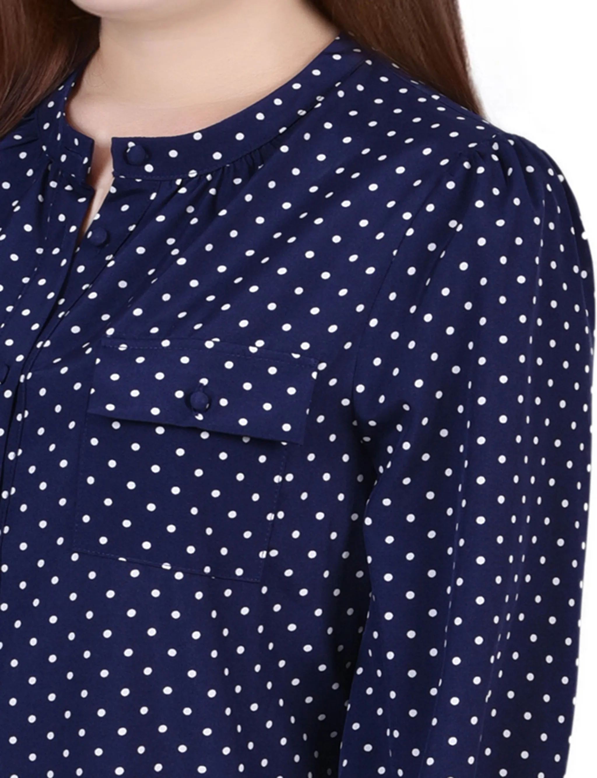 Blue Long Sleeve Button Front Blouse - Petite sold by Dress Barn product image thumbnail 3
