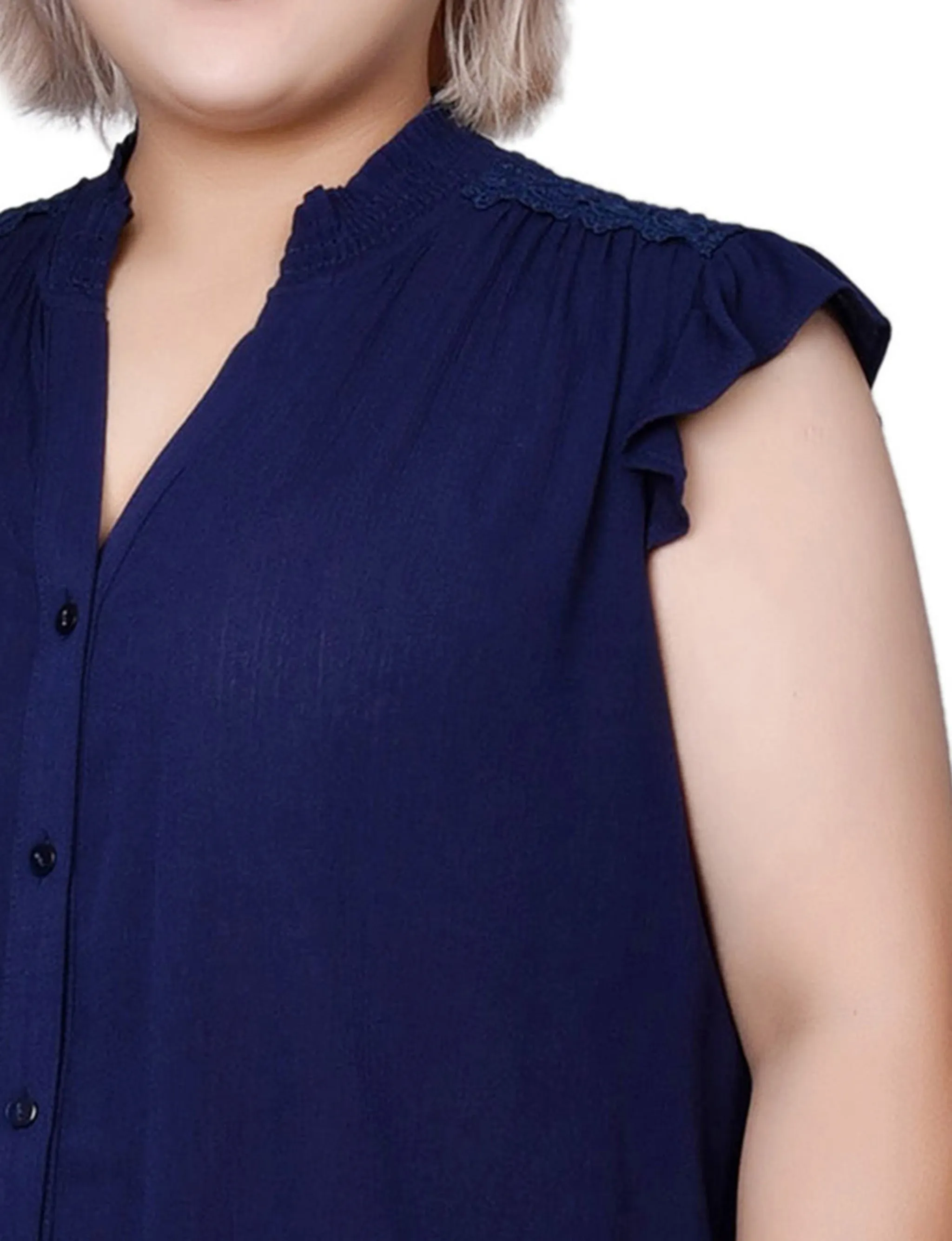 Blue Short Flutter Sleeve Crepon Blouse - Plus Size sold by Dress Barn product image thumbnail 3