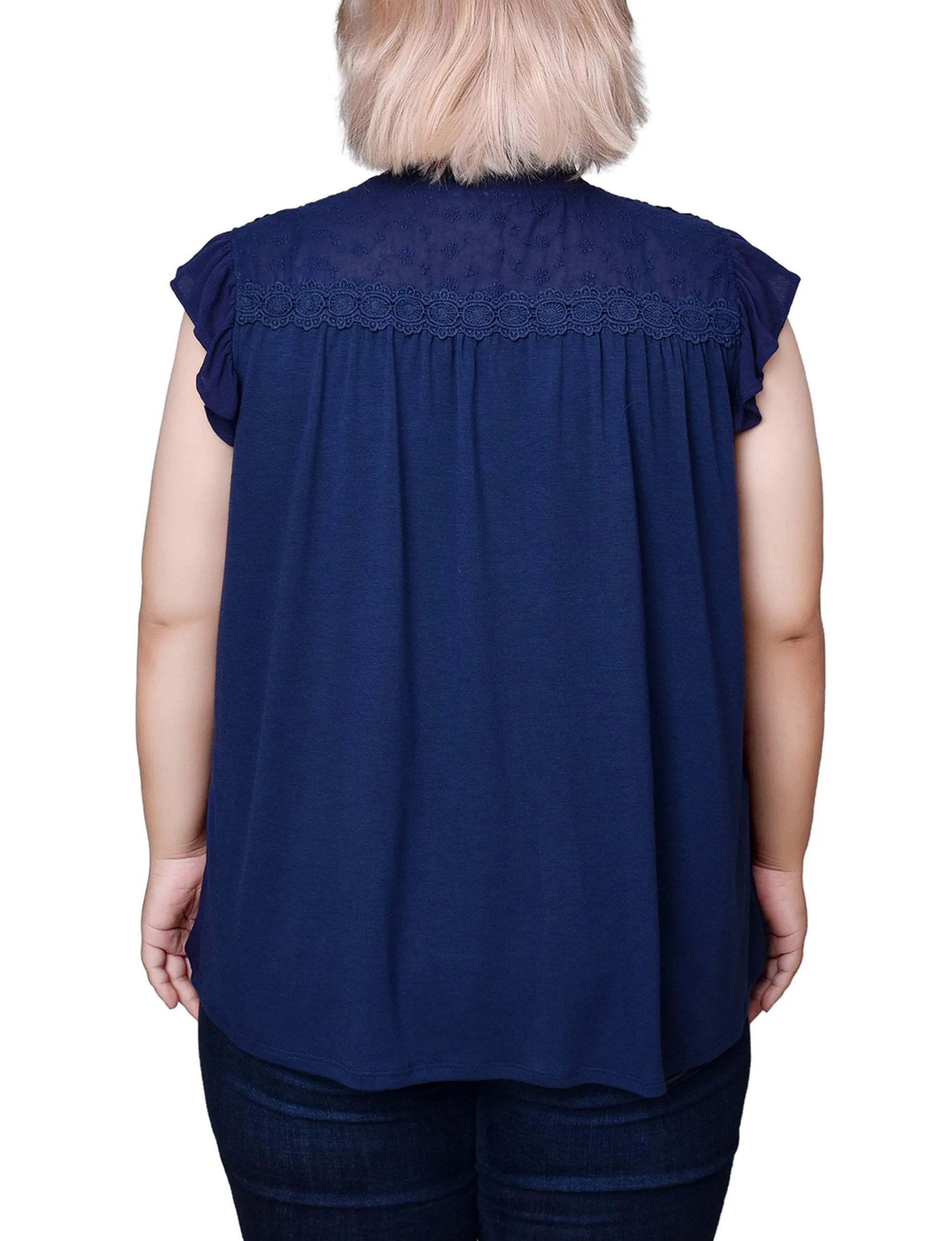 Blue Short Flutter Sleeve Crepon Blouse - Plus Size sold by Dress Barn product image thumbnail 4