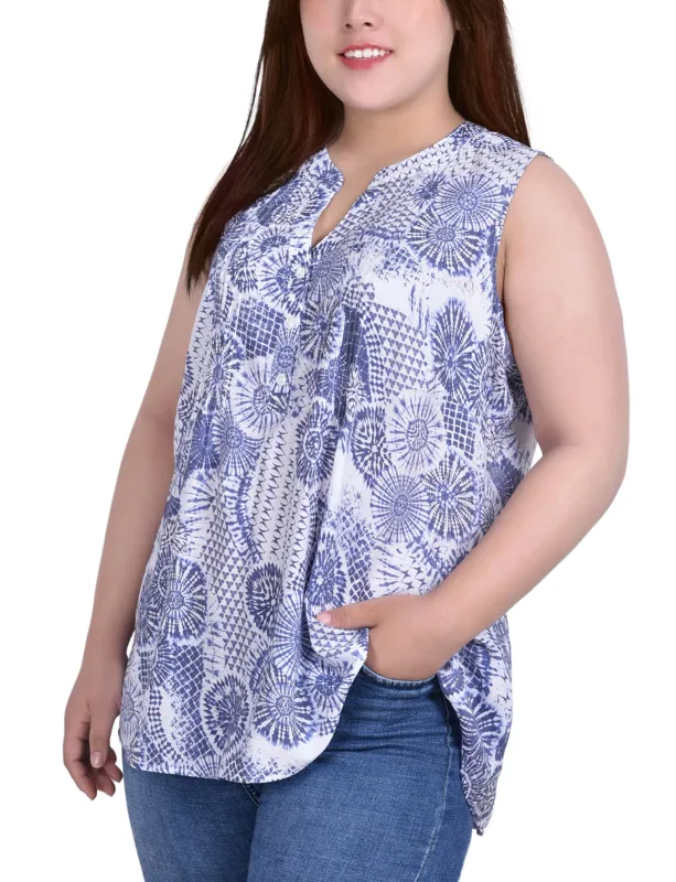 Blue Sleeveless Pintucked Blouse - Plus Size sold by Dress Barn