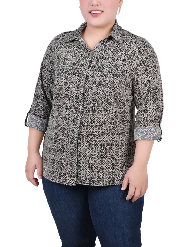 Brown 3/4 Roll Tab Blouse With Pockets - Plus Size sold by Dress Barn