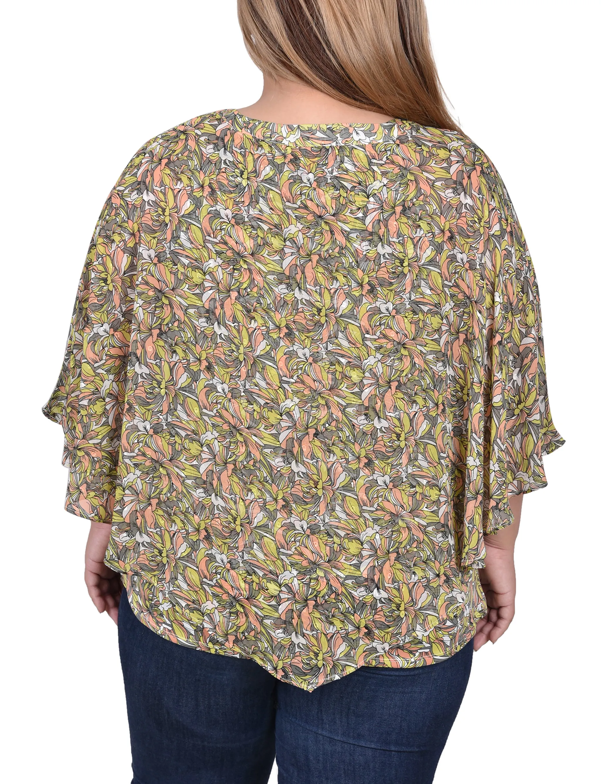 Coral Grey Must Blossom Chiffon Popover Blouse - Plus Size sold by Dress Barn product image thumbnail 3