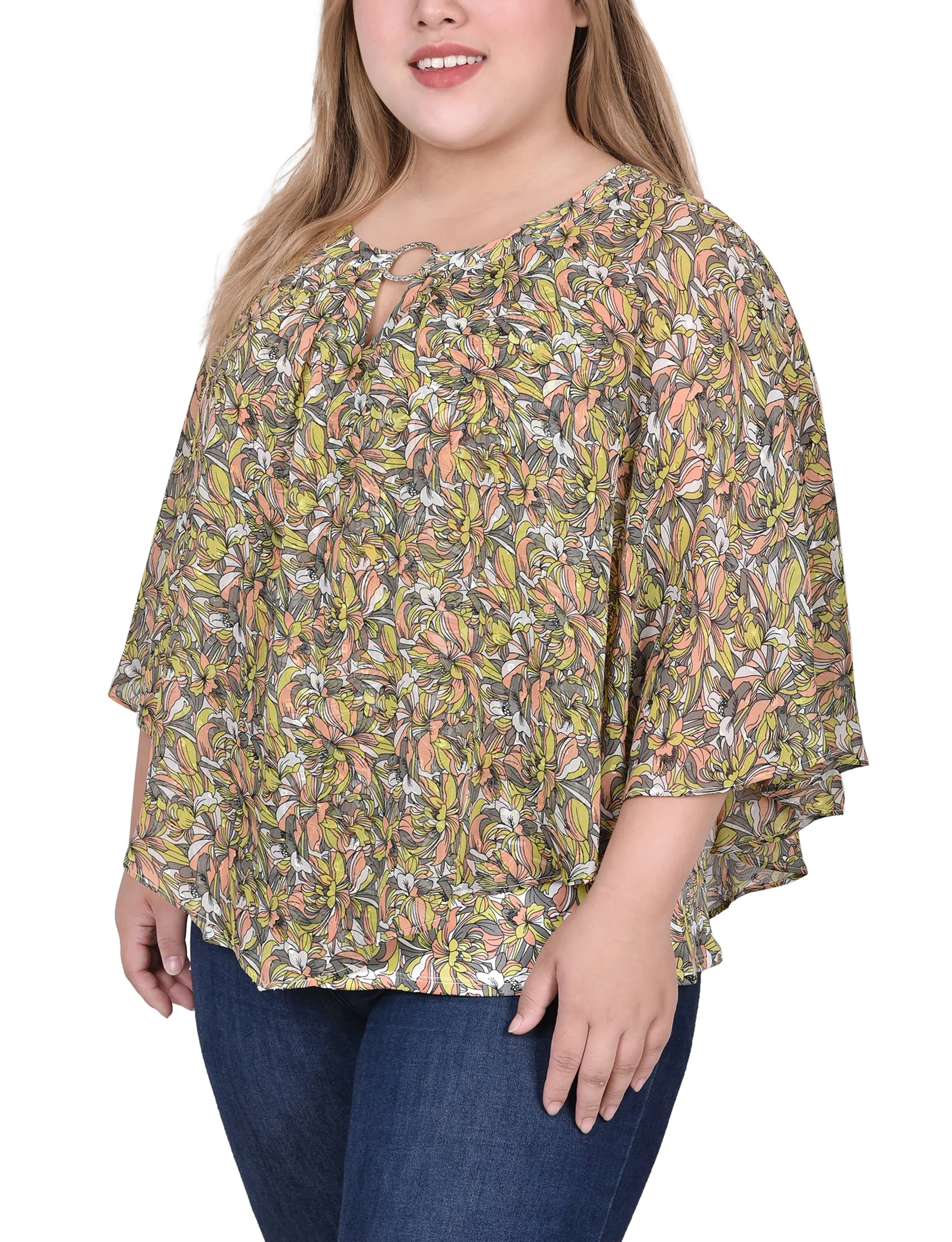 Coral Grey Must Blossom Chiffon Popover Blouse - Plus Size sold by Dress Barn product image thumbnail 2