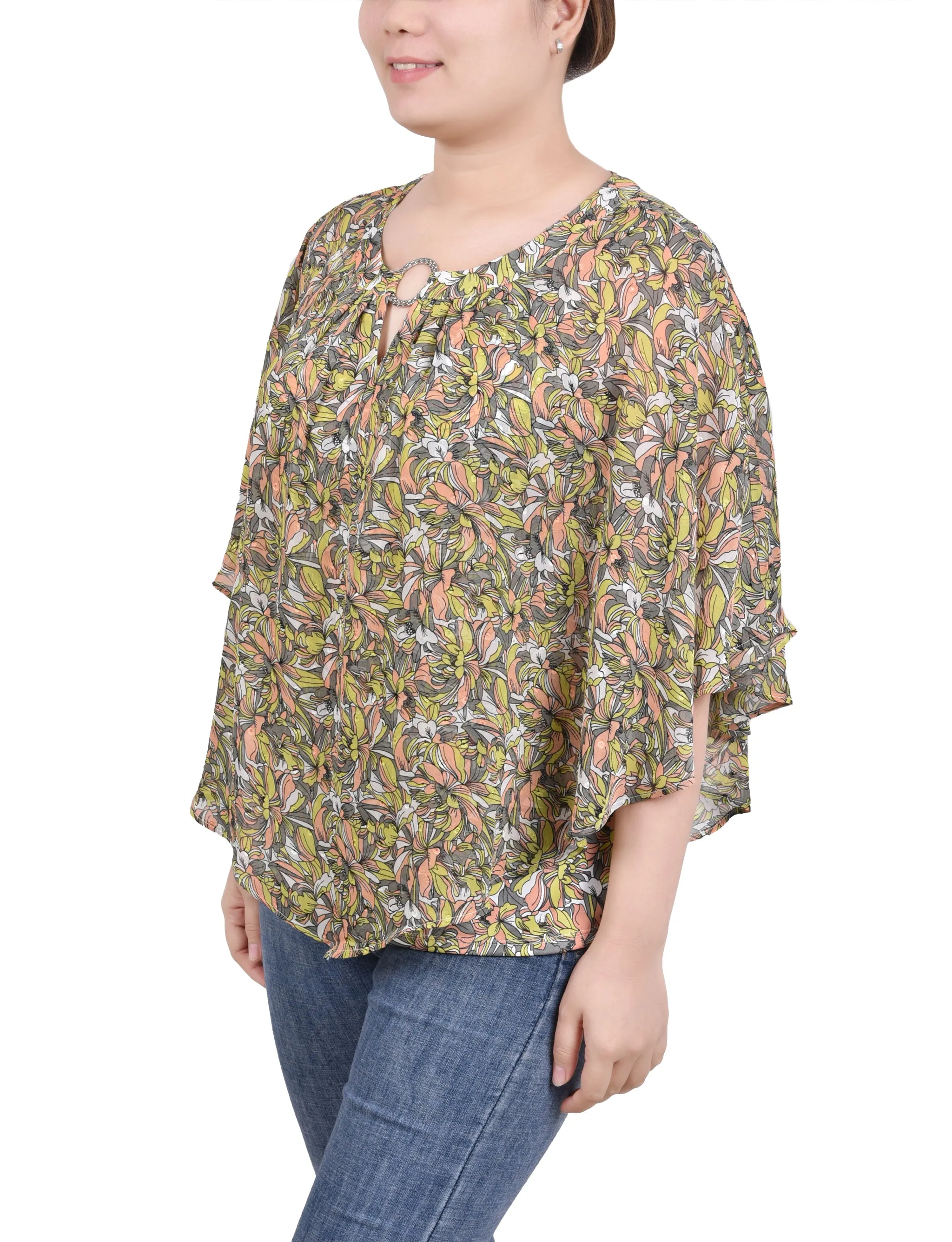 Coral Grey Must Blossom Chiffon Popover Blouse sold by Dress Barn product image thumbnail 2
