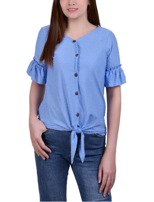 Corn Flower Bell Sleeve Top - Petite sold by Dress Barn