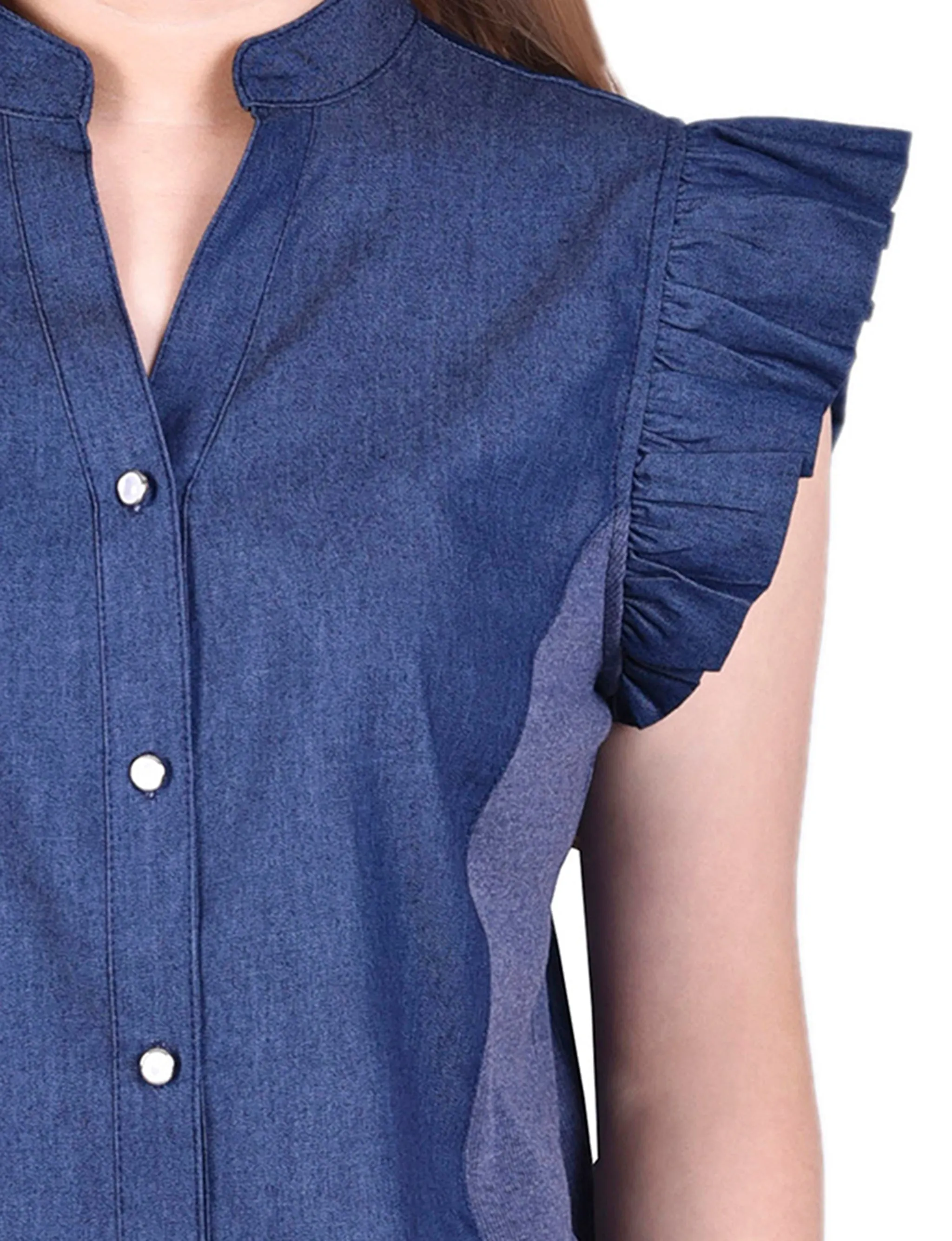 Dk Wash Ruffle Sleeve Blouse With Knit Side Seam Insets - Petite sold by Dress Barn product image thumbnail 3