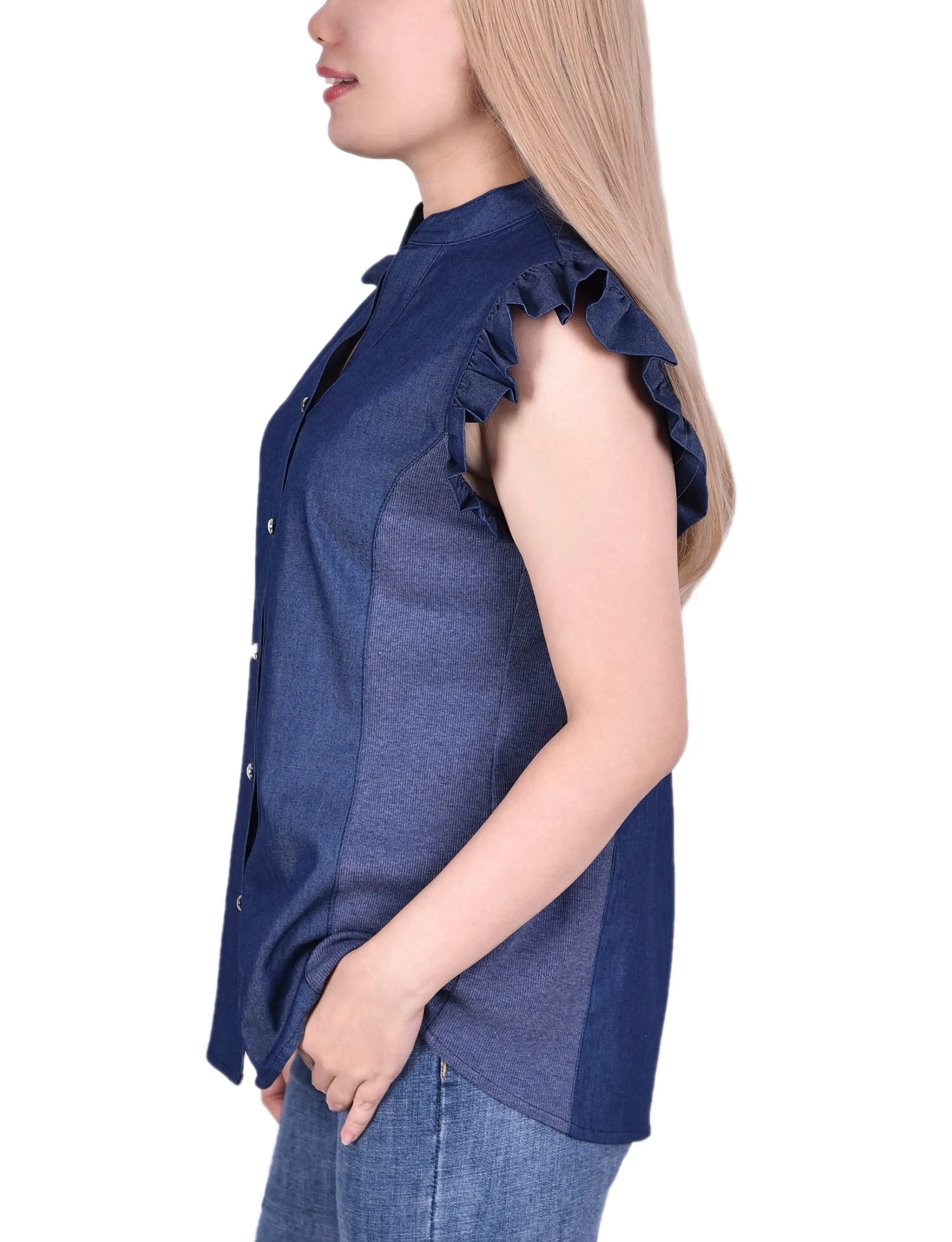 Dk Wash Ruffle Sleeve Blouse With Knit Side Seam Insets - Petite sold by Dress Barn product image thumbnail 2