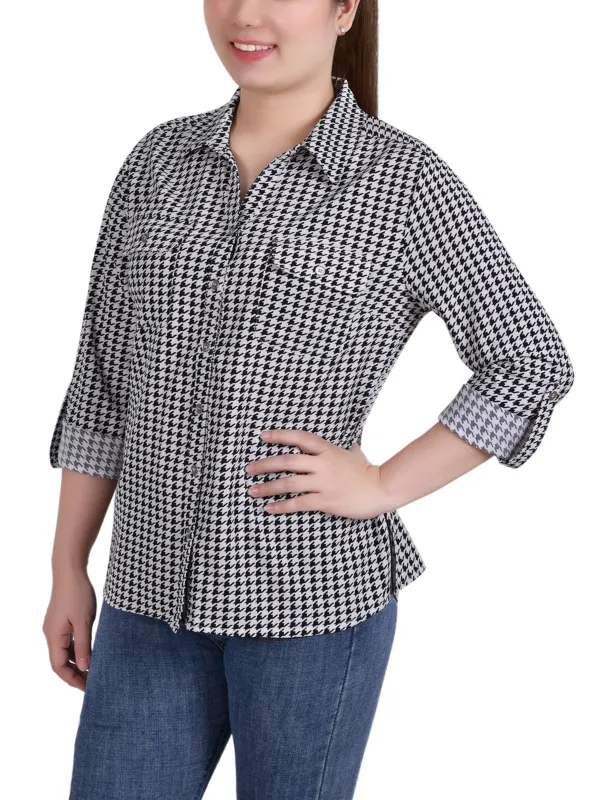 Doeskin W Black Herringbone 3/4 Roll Tab Blouse With Pockets - Petite sold by Dress Barn