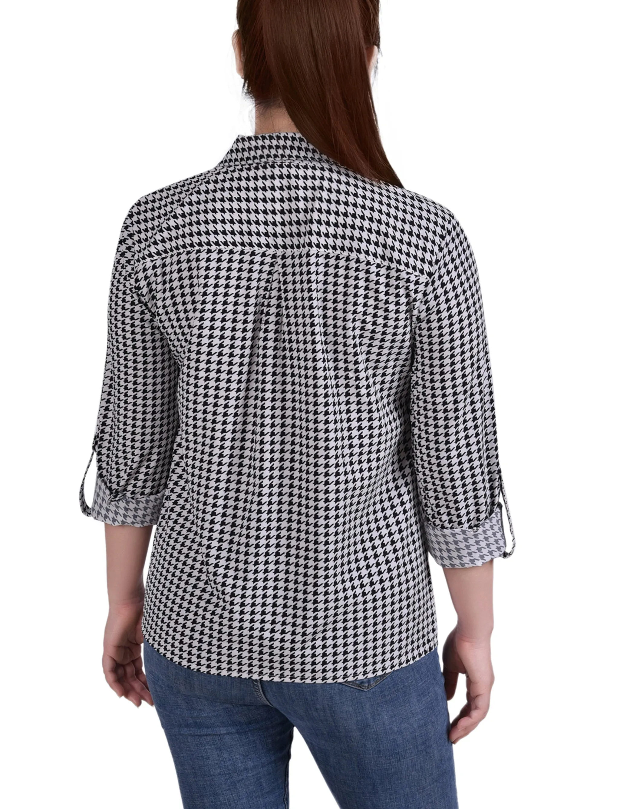 Doeskin W Black Herringbone 3/4 Roll Tab Blouse With Pockets - Petite sold by Dress Barn product image thumbnail 4