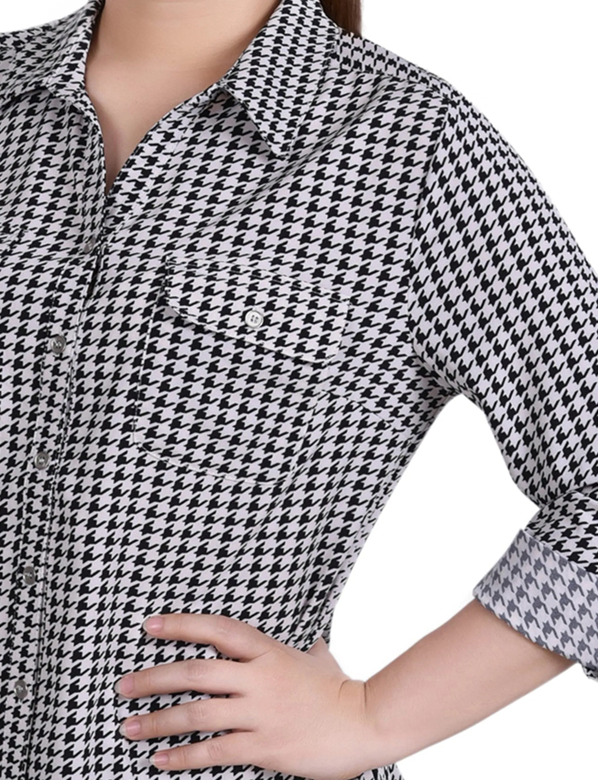 Doeskin W Black Herringbone 3/4 Roll Tab Blouse With Pockets - Petite sold by Dress Barn product image thumbnail 3