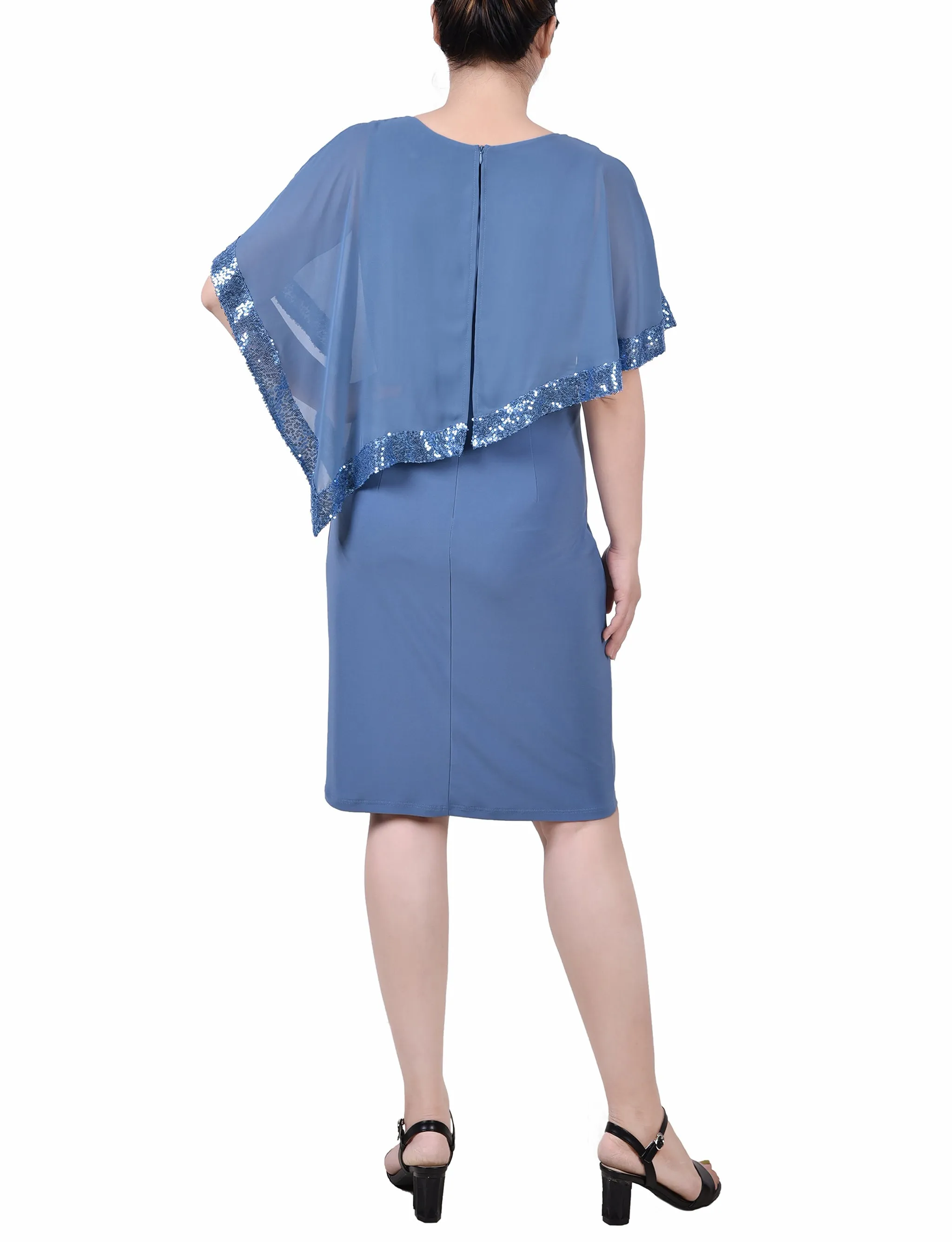 Faded Denim Poncho Style Sequined Dress sold by Dress Barn product image thumbnail 3