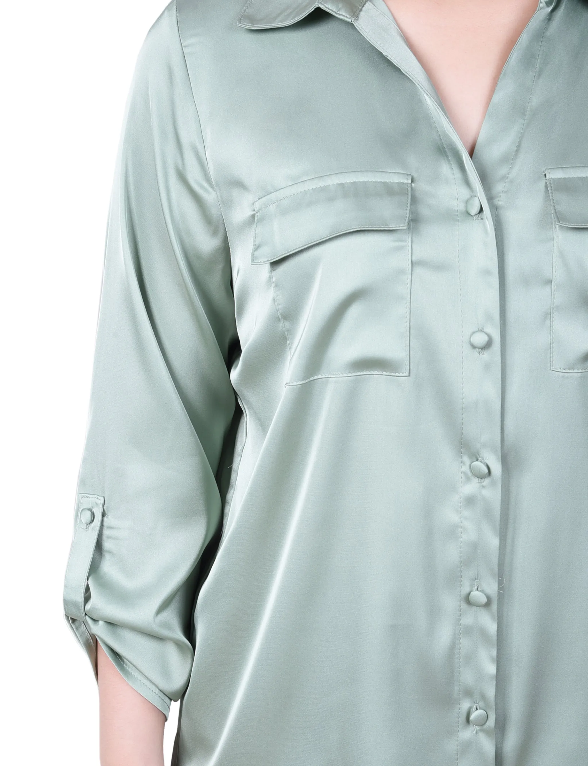 Frosty Green 3/4 Sleeve Roll Tab Satin Blouse sold by Dress Barn product image thumbnail 3