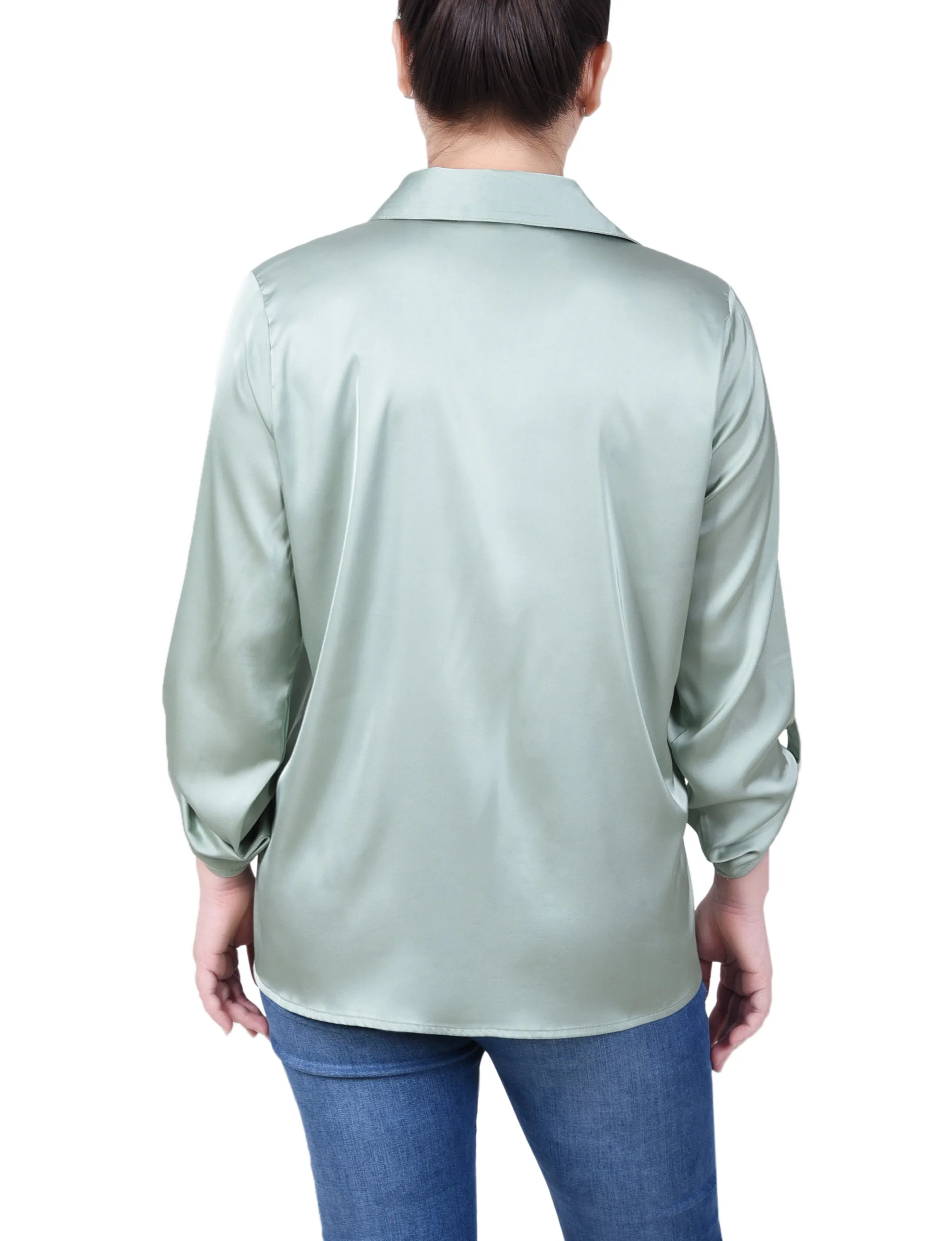 Frosty Green 3/4 Sleeve Roll Tab Satin Blouse sold by Dress Barn product image thumbnail 4