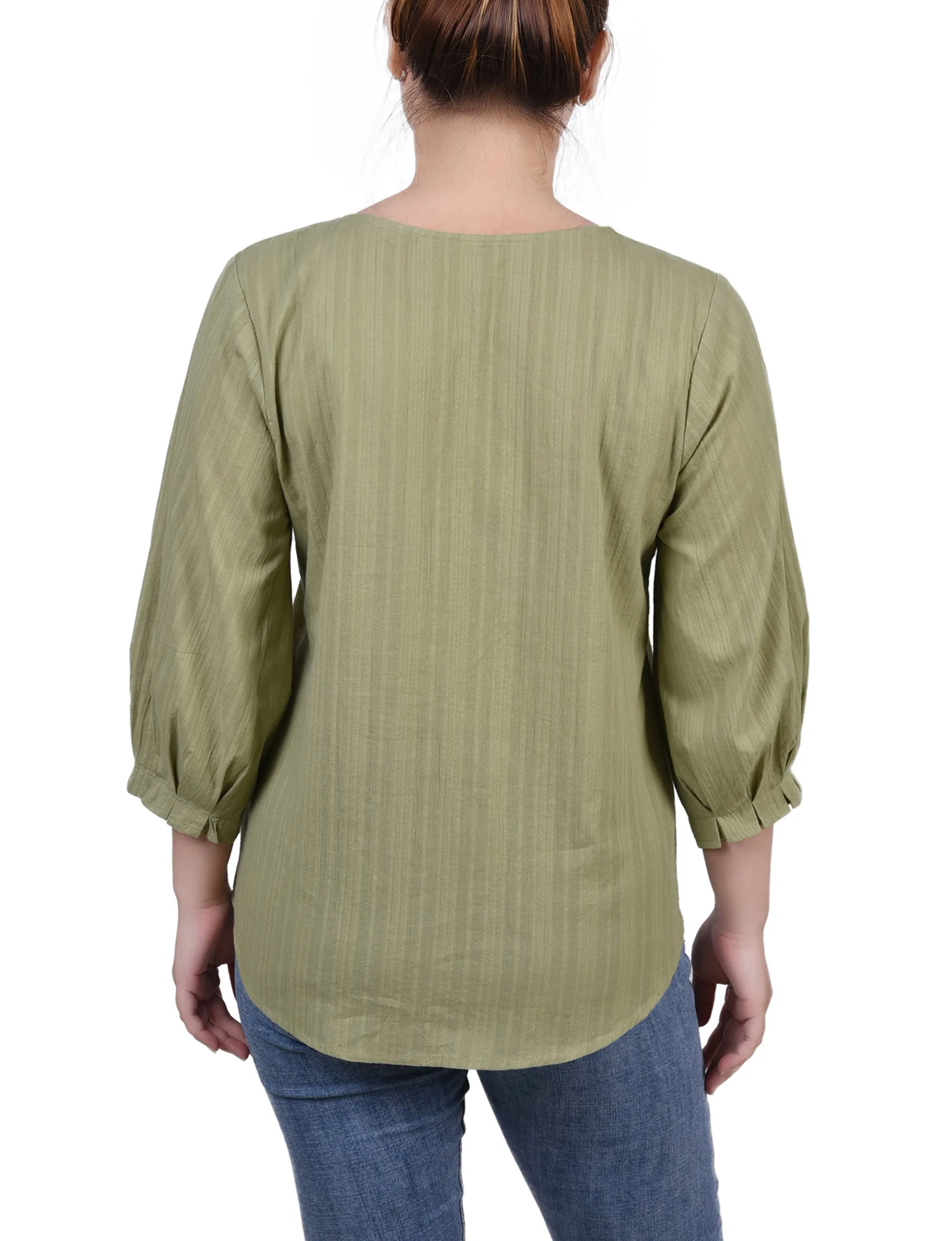 Green 3/4 Sleeve Button Placket Jacquard Blouse - Petite sold by Dress Barn product image thumbnail 4