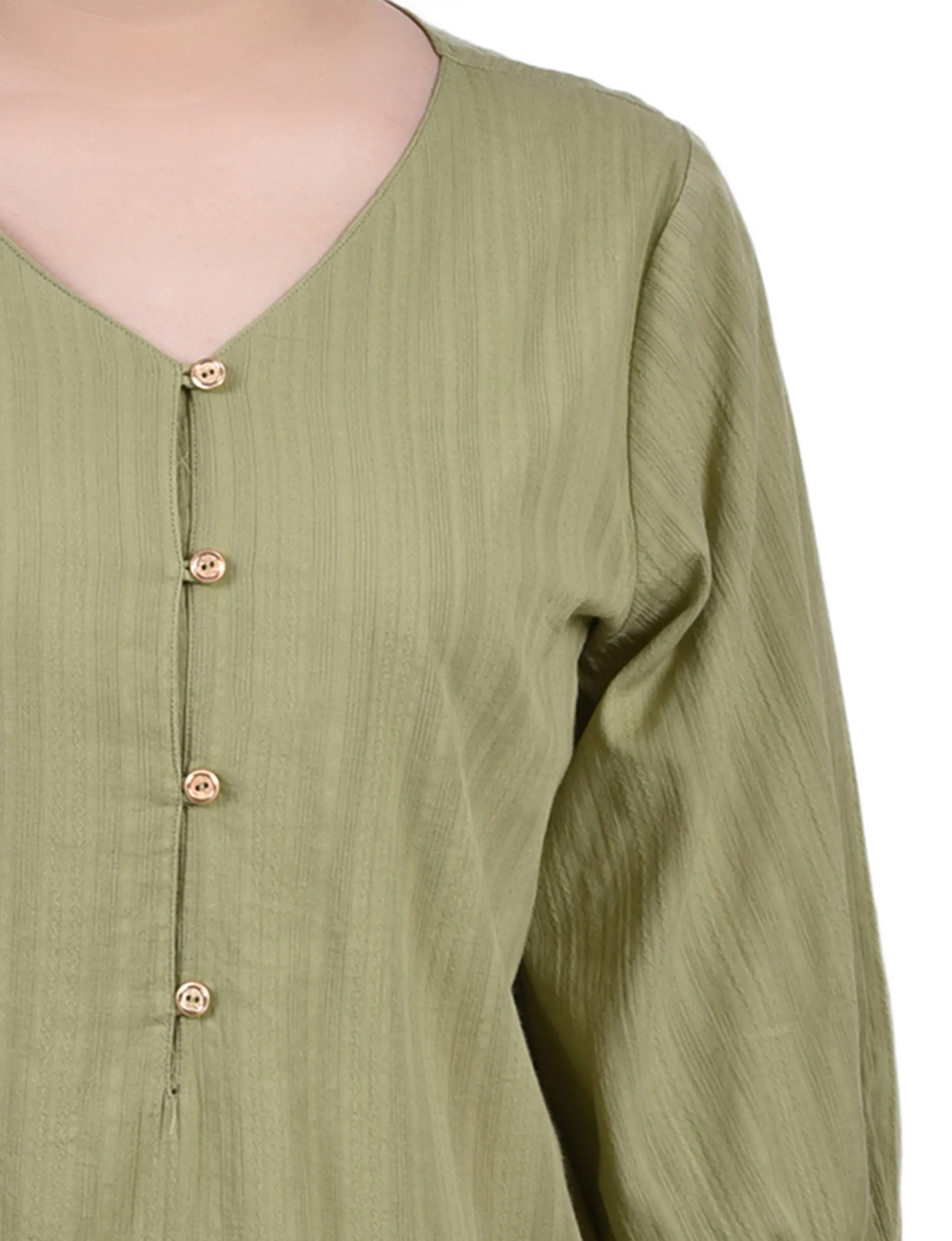 Green 3/4 Sleeve Button Placket Jacquard Blouse - Petite sold by Dress Barn product image thumbnail 3