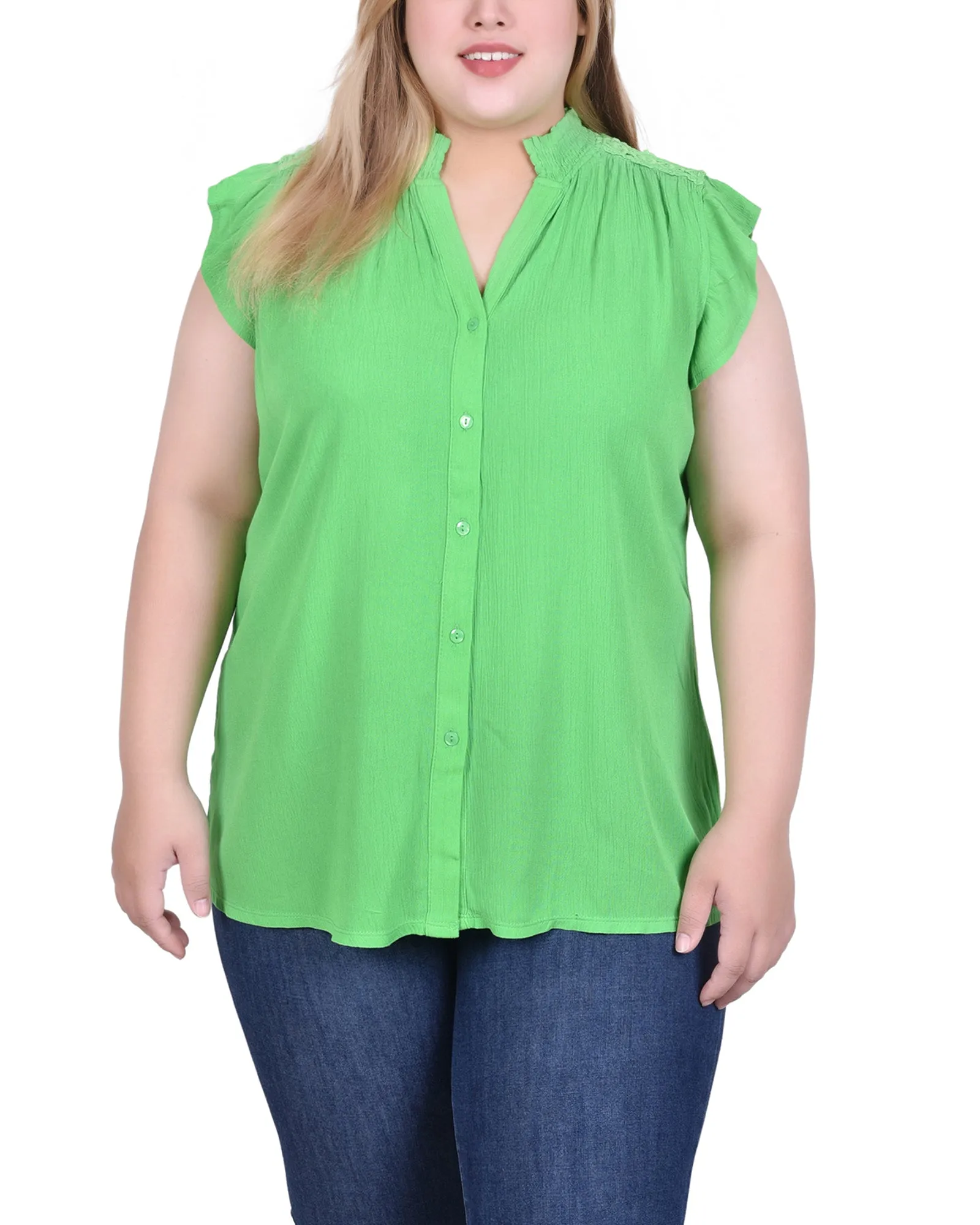 Green Short Flutter Sleeve Crepon Blouse - Plus Size sold by Dress Barn