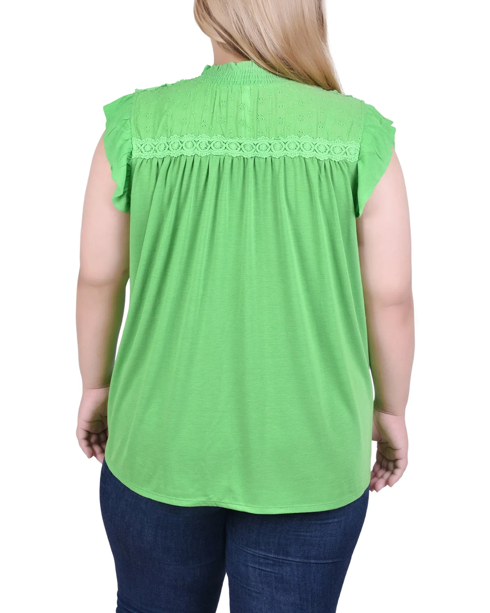 Green Short Flutter Sleeve Crepon Blouse - Plus Size sold by Dress Barn product image thumbnail 4