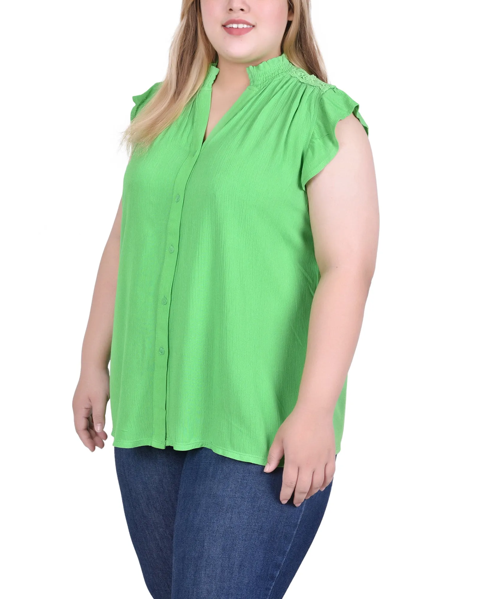 Green Short Flutter Sleeve Crepon Blouse - Plus Size sold by Dress Barn product image thumbnail 2
